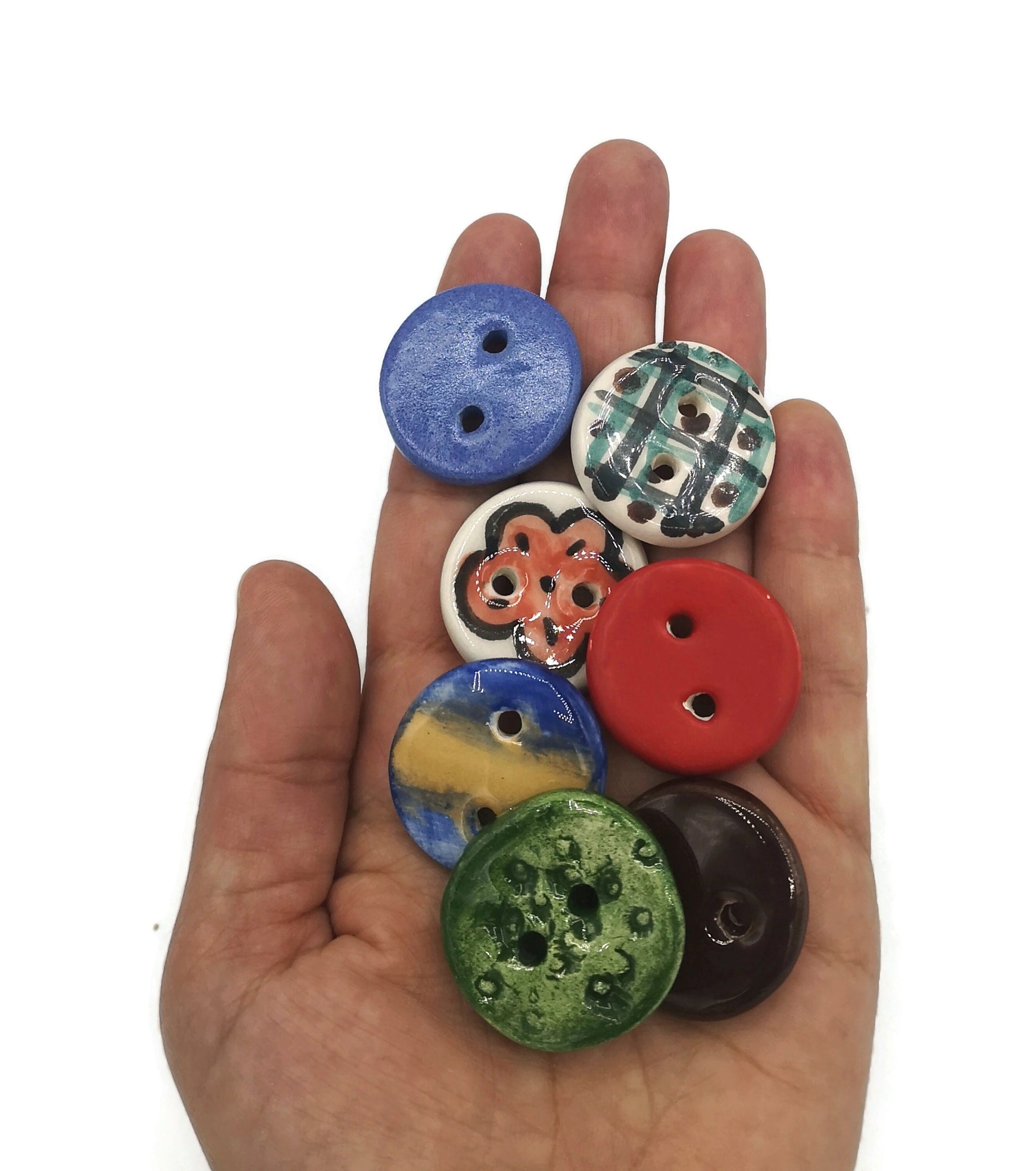 7Pc 30mm Handmade Ceramic Sewing Buttons, Cute Round Buttons, Sewing Suplies And Notions, Best Sellers Jewelry Making Buttons Vintage Look - Ceramica Ana Rafael