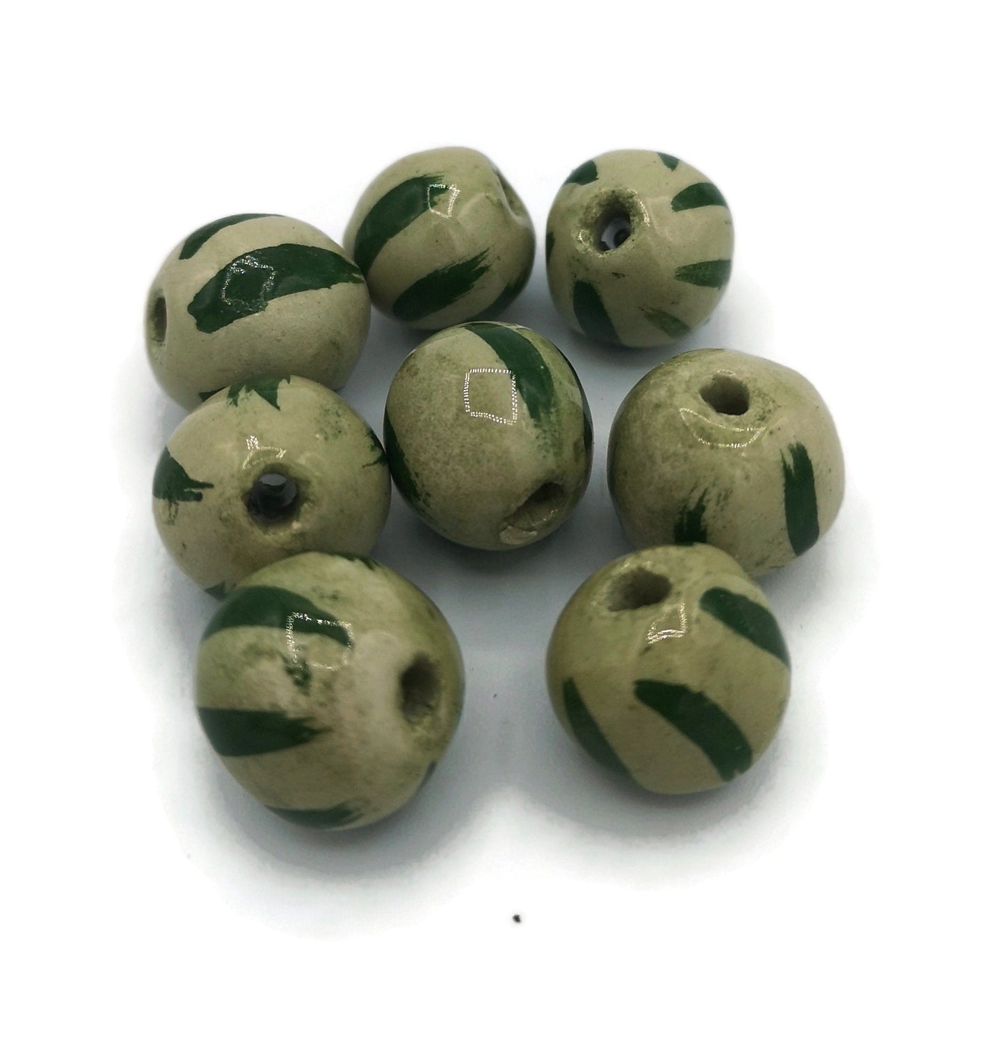 Round Ceramic Beads, Set Of 8 Craft Beads For Jewelry Making, Unique Decorative Clay Beads, Green Macrame Beads, Sacer Beads - Ceramica Ana Rafael