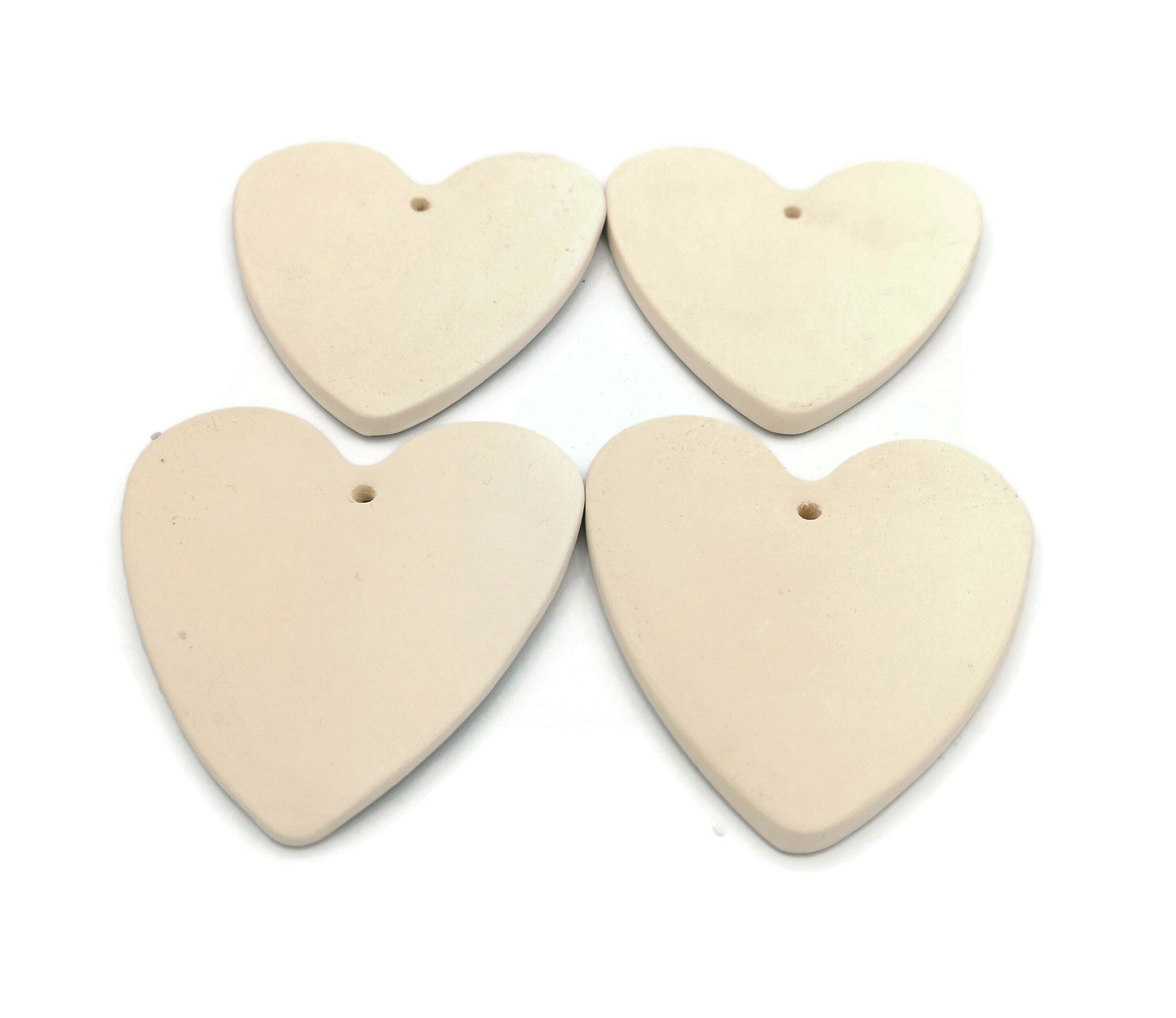 Blank Heart Charm, 4 Pc Handmade Ceramic Bisque Heart Shapes To Hang, Unpainted Diy Craft Kit For Valentines Day Ready To Paint - Ceramica Ana Rafael