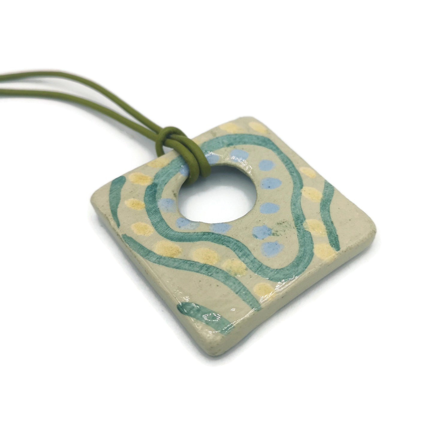 Geometric Necklace Pendant For Jewelry Making, Large Handmade Ceramic Components Artisan Hand Painted Square Shape Porcelain Charm For Women - Ceramica Ana Rafael