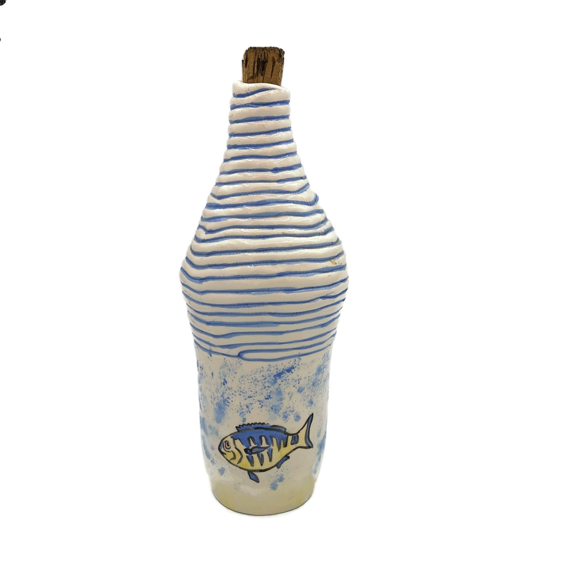 Decorative Bottles With Cork Stopper, Handmade Ceramic Vase With Handpainted Fish, Best Gifts For Him, Housewarming Gift First Home - Ceramica Ana Rafael