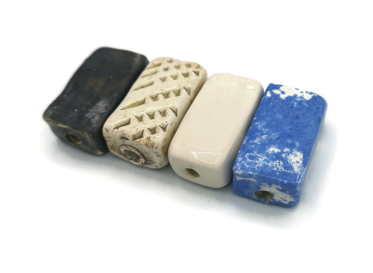 LARGE RECTANGULAR BEADS, Mixed Set of 4 Ceramic Beads For Jewelry Making, Rectangle Tile Beads 2mm Hole Clay Beads For Macrame - Ceramica Ana Rafael