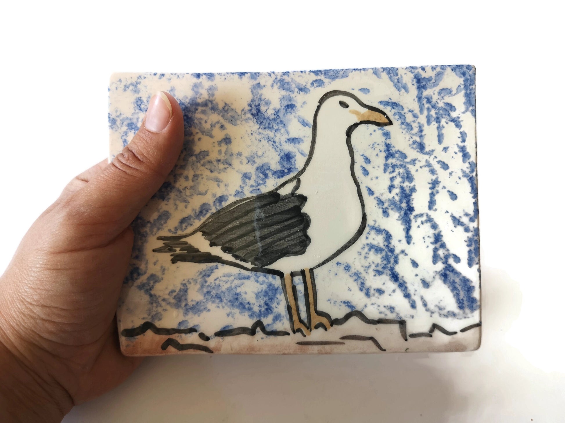 handmade ceramic bird tile, seagull wall decor, handpainted tiles for backsplash, bird lover gifts for men, Best Gifts For Him - Ceramica Ana Rafael