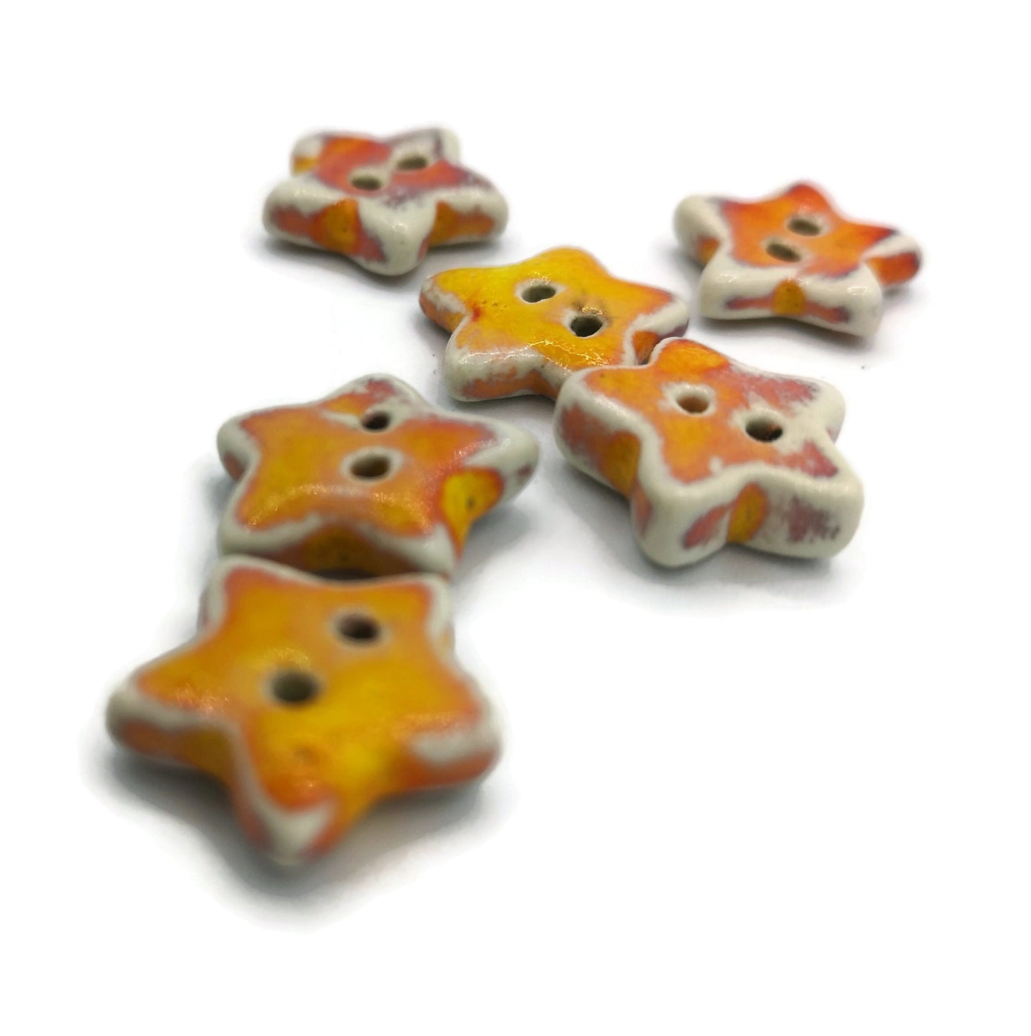 6 Pcs Handmade Ceramic Coat Buttons, Orange or Blue Cute Star Buttons 15mm, Sewing Supplies And Notions Ready to Ship, Custom Buttons - Ceramica Ana Rafael