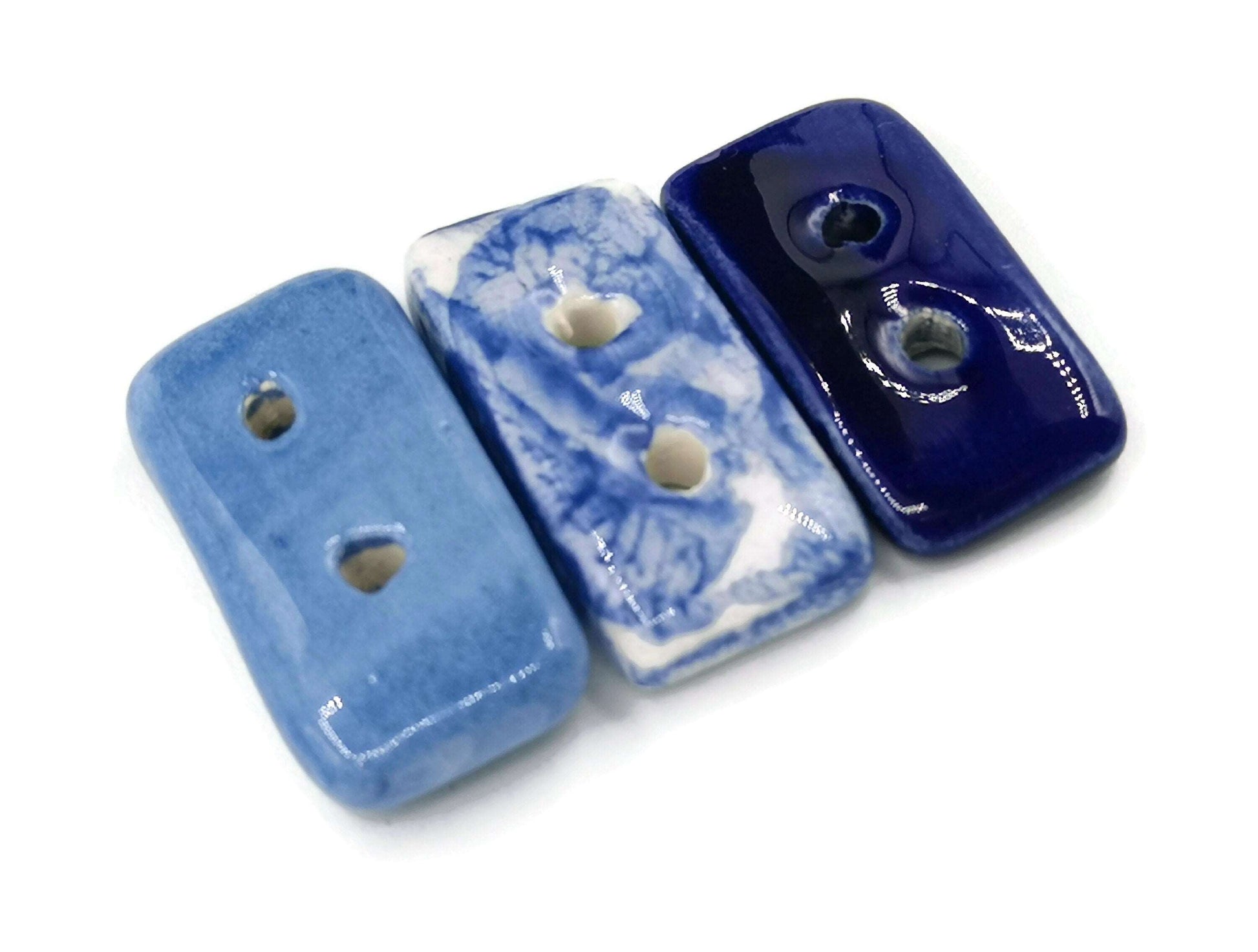 3Pc 25mm Large Rectangle Blue Sewing Buttons For Crafts, Handmade Ceramic Best Sellers Sewing Supplies And Notions, Custom Clay Buttons Cute - Ceramica Ana Rafael