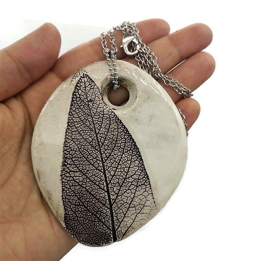 Everyday Sage Leaf Necklace, Pendant Necklace, Large Statement Necklace, Plant Mom Gift For Women, Handmade Ceramic Jewelry, Step Mom Gift - Ceramica Ana Rafael