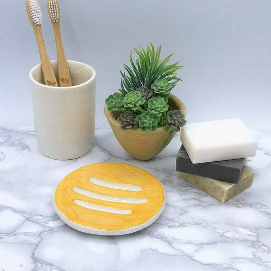 Yellow Handmade Ceramic Soap Dish With Drain, Soap Bar Holder, Eco Friendly Bathroom Accessories, Zero Waste Clay Soap Tray, Unique Pottery - Ceramica Ana Rafael