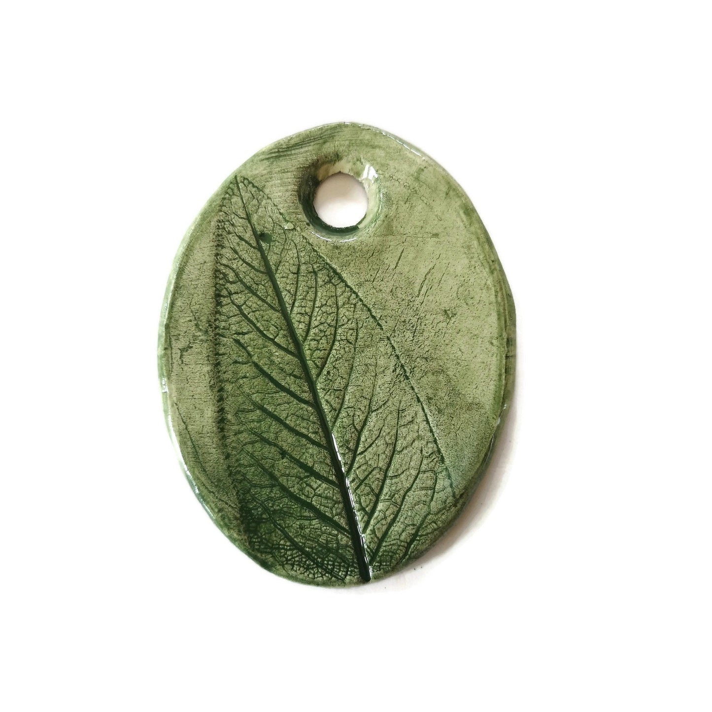 Artisan Extra Large Green Necklace Pendant For Handmade Ceramic Jewelry Making, Pressed Sage Leaves Clay Charms, Statement Eclectic Jewelry - Ceramica Ana Rafael