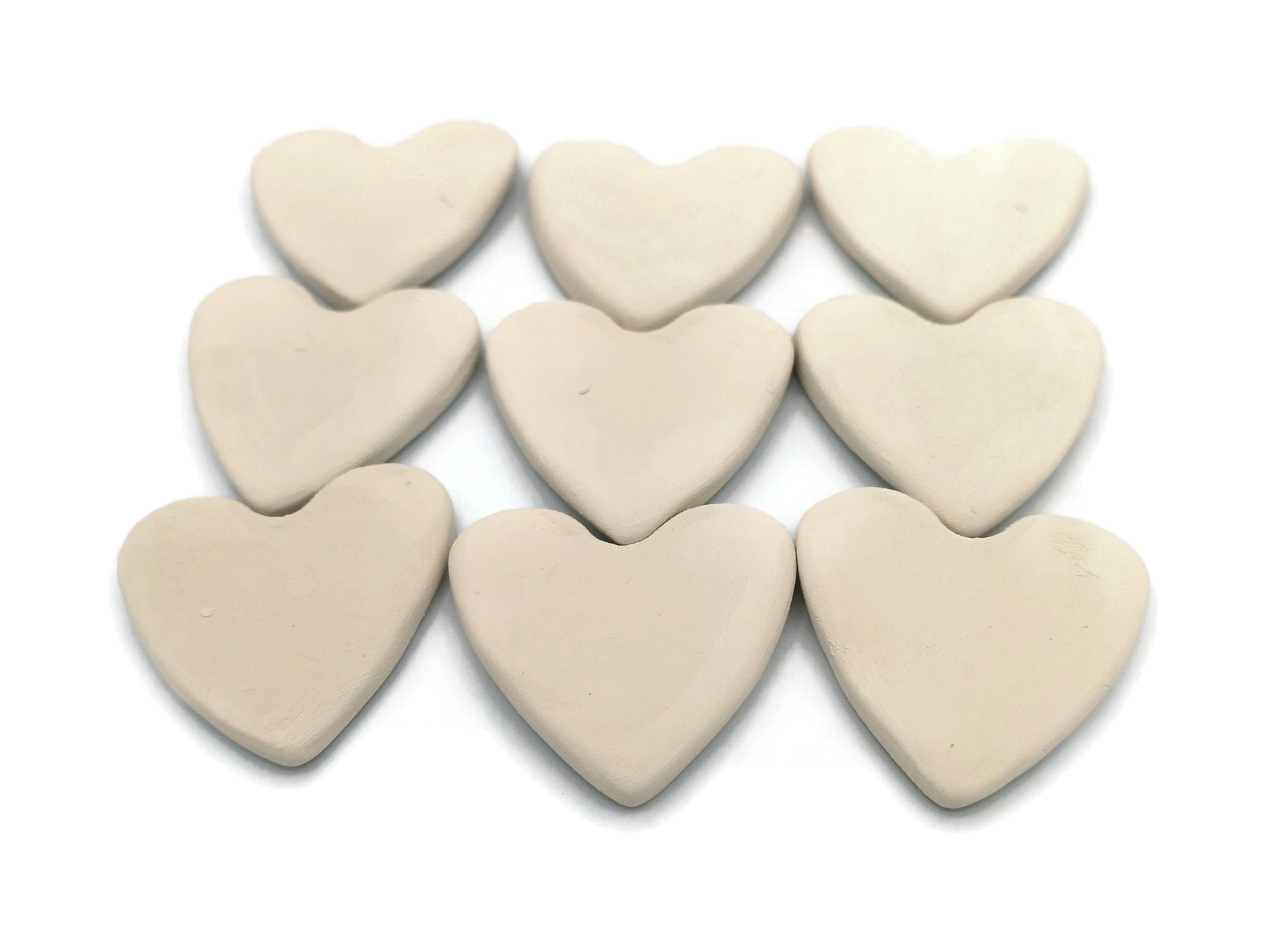Set Of 9 Handmade Ceramic Bisque Tile Heart Shaped, Wedding Favours mosaic Tiles, Unpainted Tiny Heart Ready To Paint - Ceramica Ana Rafael