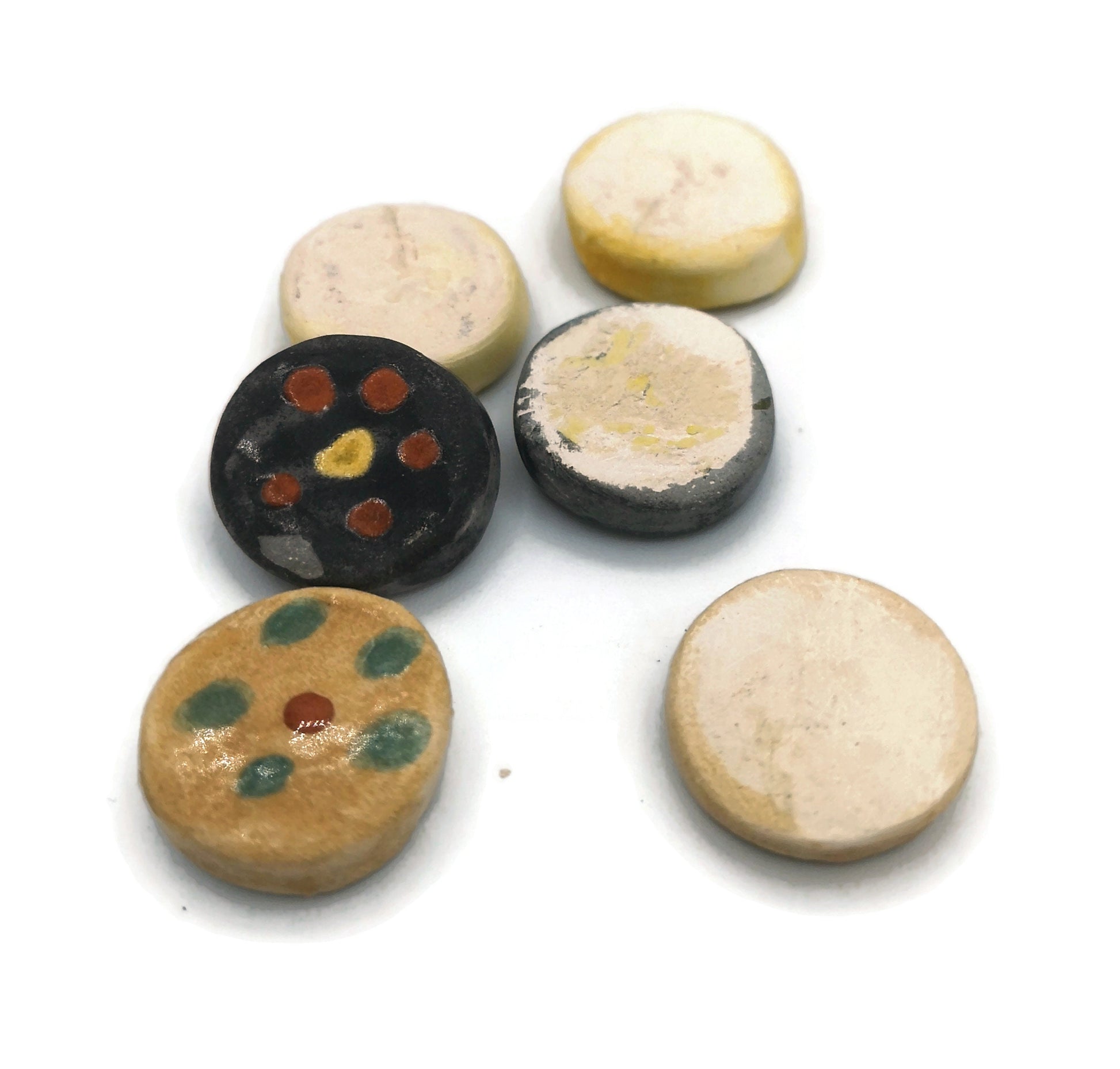 Pc 20mm Handmade Ceramic Assorted Cabochons For Jewelry Making, Cute Round Coin Cabochons For Porcelain Earrings, Floral Clay Beads no hole - Ceramica Ana Rafael