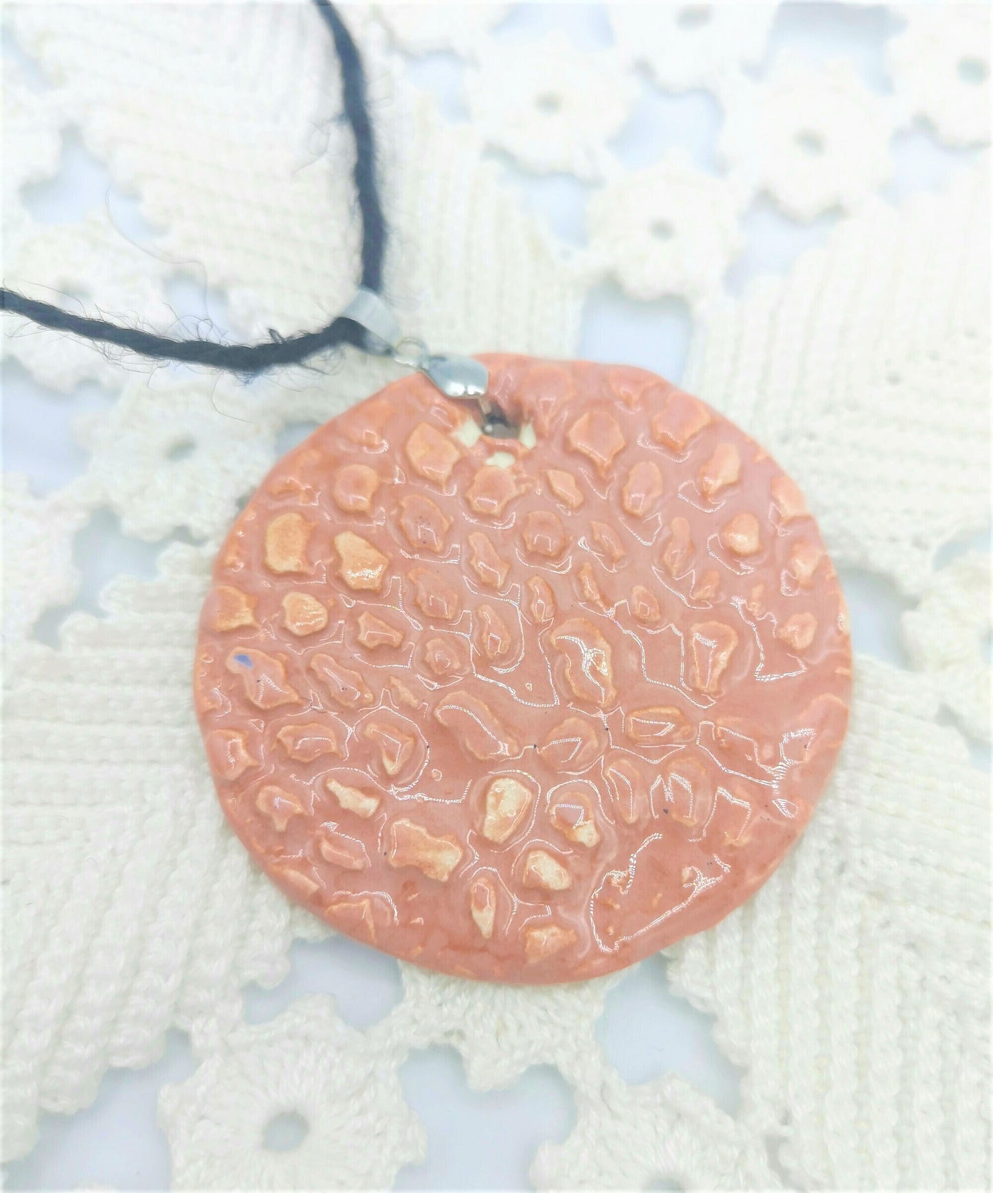 Coral Pink Large Round Pendant For Necklace, Textured Clay Charms For Statement Jewelry Making For Women, Artisan Ceramic - Ceramica Ana Rafael