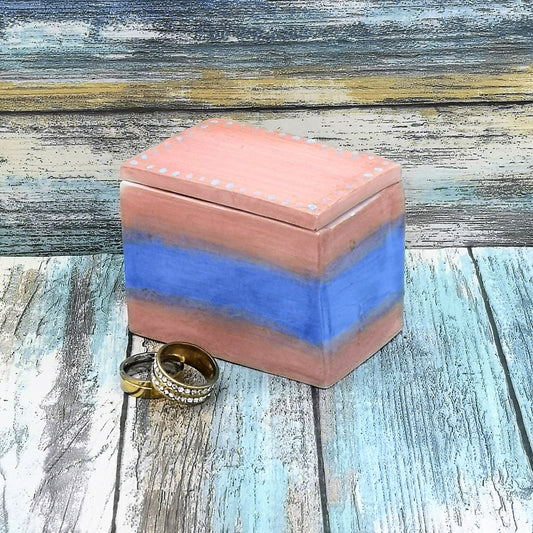 Handmade Ceramic Rectangle Jewelry Box For Women, Hand Painted Pink And Blue Trinket Box For Her, Custom Gifts For Women Who Has Everything - Ceramica Ana Rafael