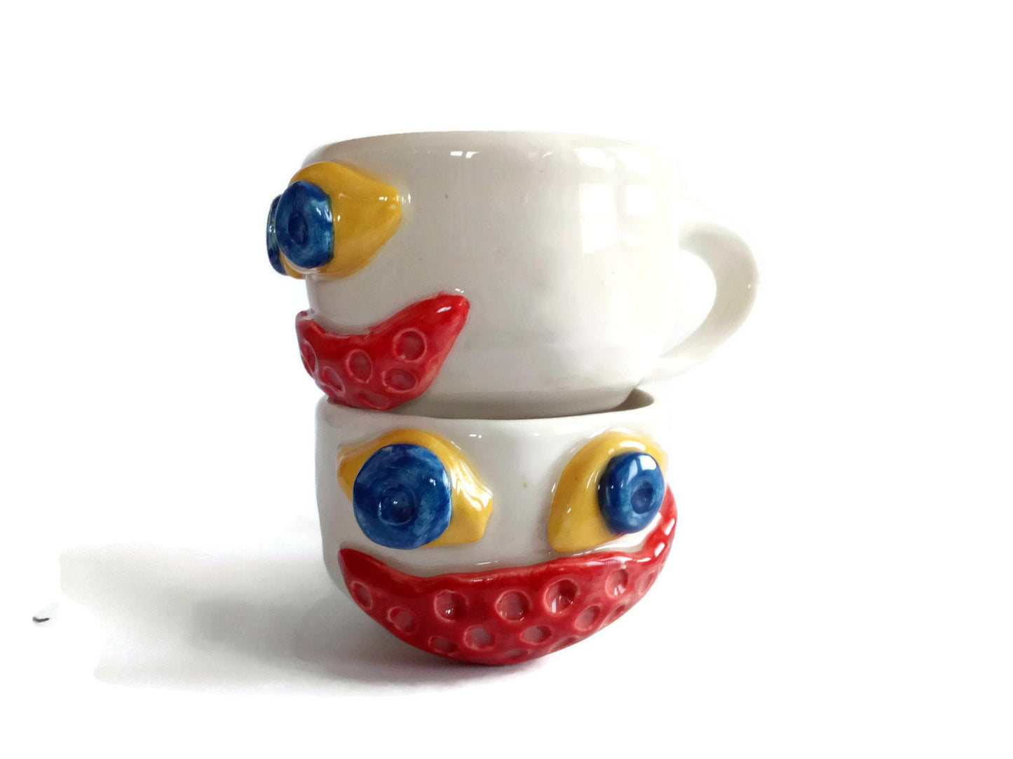 Handmade Ceramic Monster Coffee Mug Hand Painted, Unique Pottery Halloween Mugs For Women, Colorful Funny Face Horror Mug, Creative Creepy - Ceramica Ana Rafael