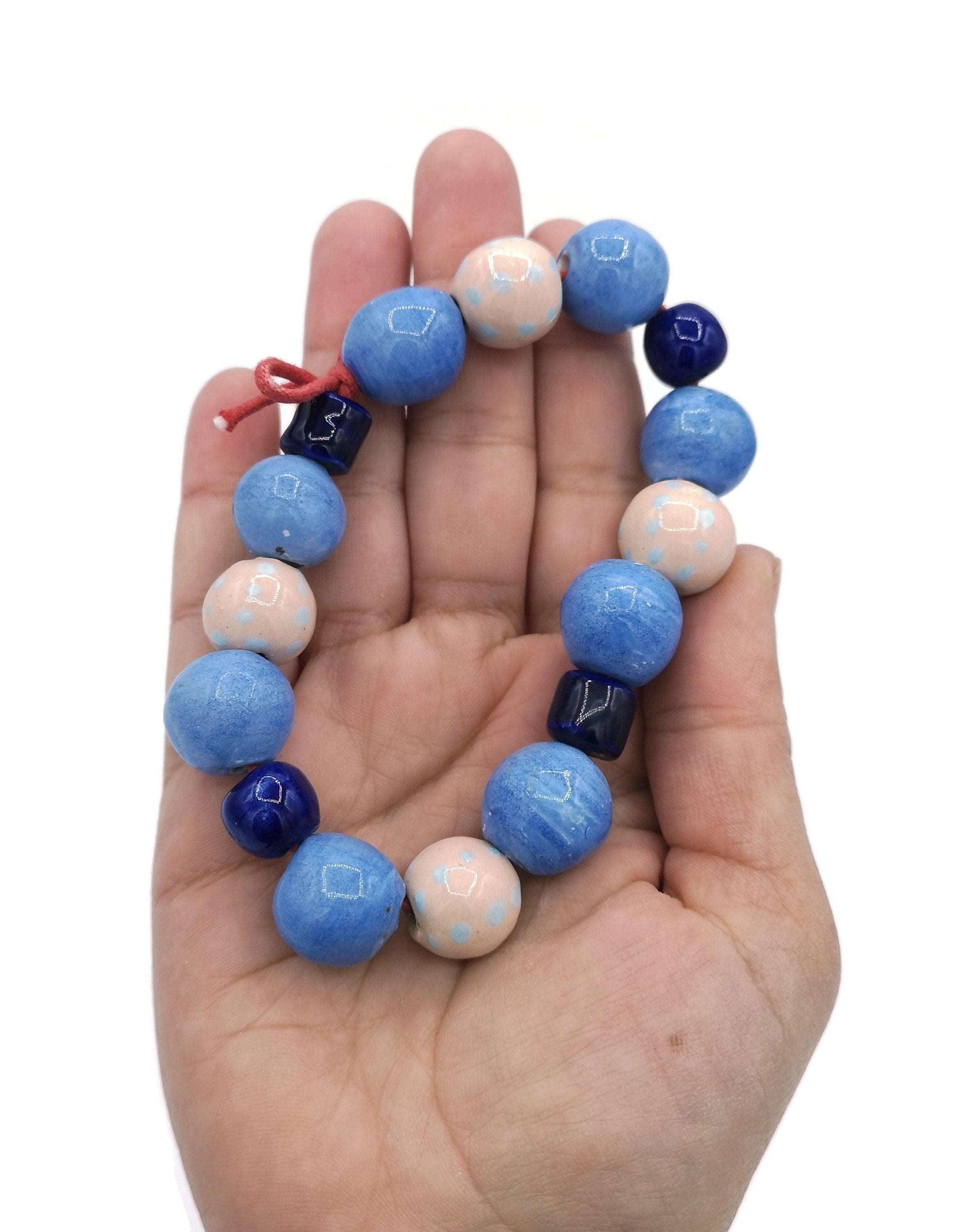 16Pc 10/15mm Handmade Ceramic Beads For Jewelry Making, Assorted Macrame Beads Large Hole, Best Sellers Bead String, Unique Round Beads