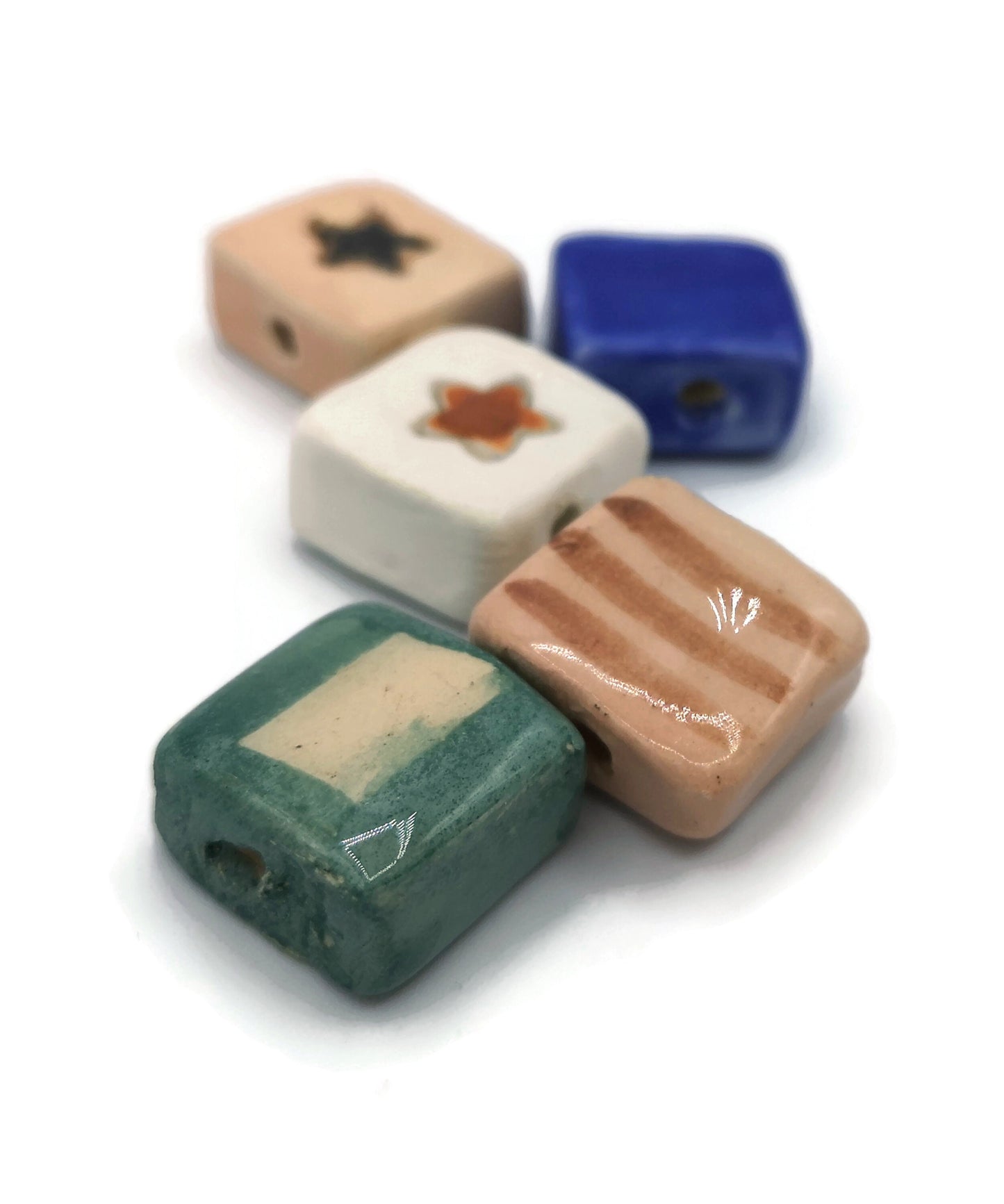 unique beads for jewelry making, square beads, set of 5 assorted beads, large ceramic beads for jewelry making supplies, craft beads, best - Ceramica Ana Rafael