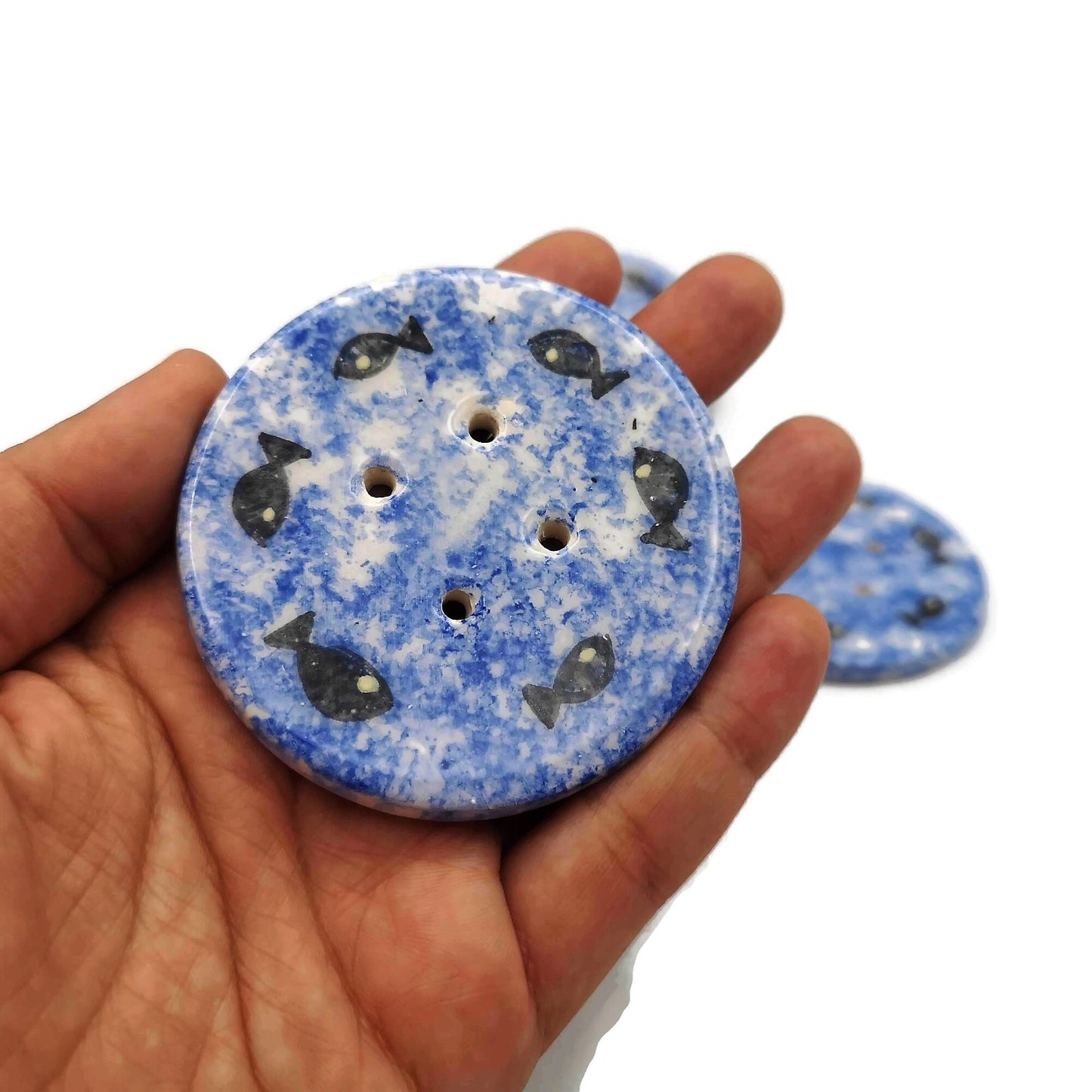 5Pc 65mm Giant Sewing Buttons, Handmade Ceramic Coat Buttons With Hand Painted Fish, Decorative Novelty Buttons for Crafts Extra Large - Ceramica Ana Rafael