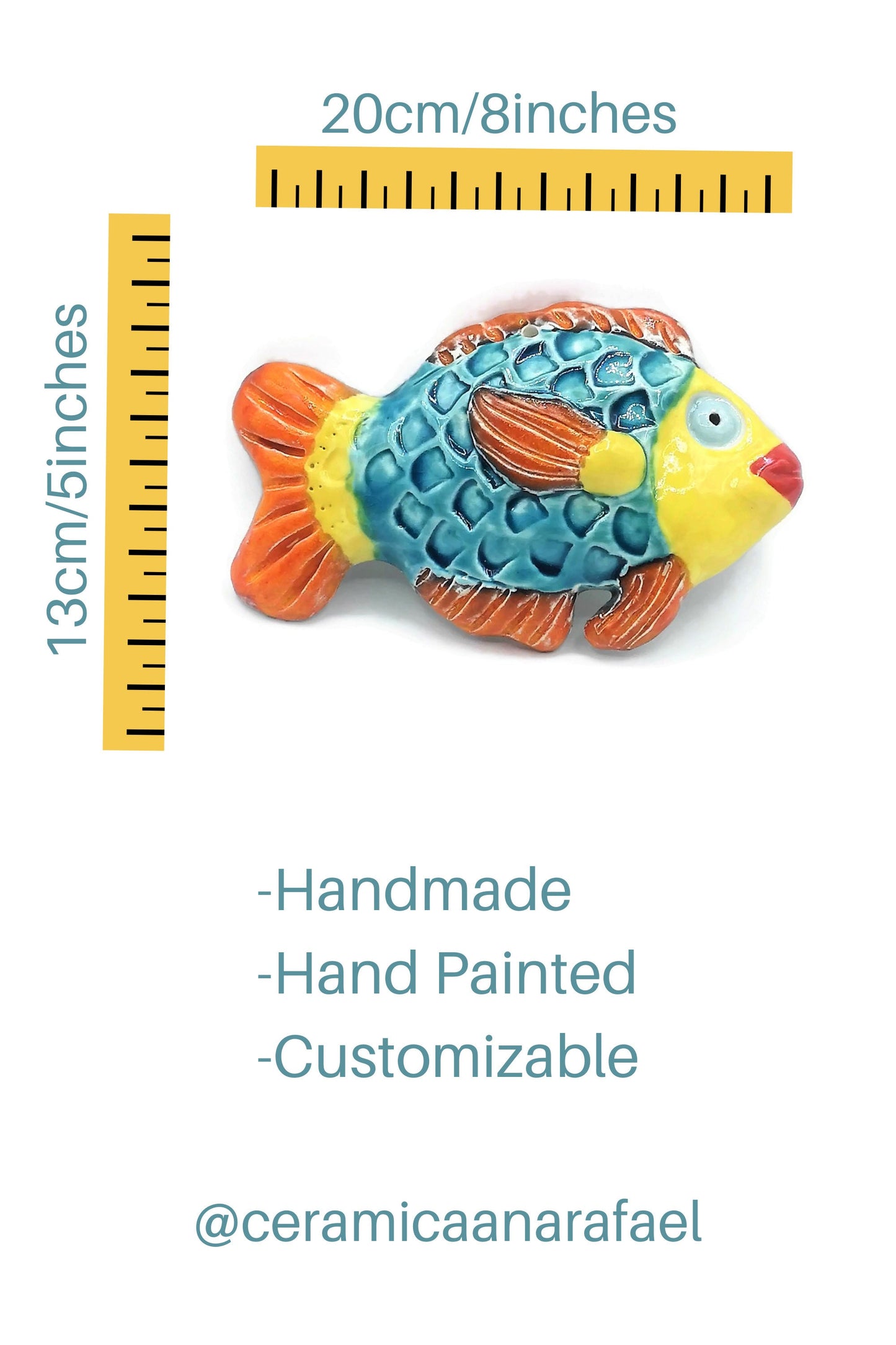 Handmade Ceramic Fish Wall Hanging, Hand Painted Colorful Artisan Pottery Wall Decor Beach Themed, Unique Ocean Wall Art For Home Decor - Ceramica Ana Rafael