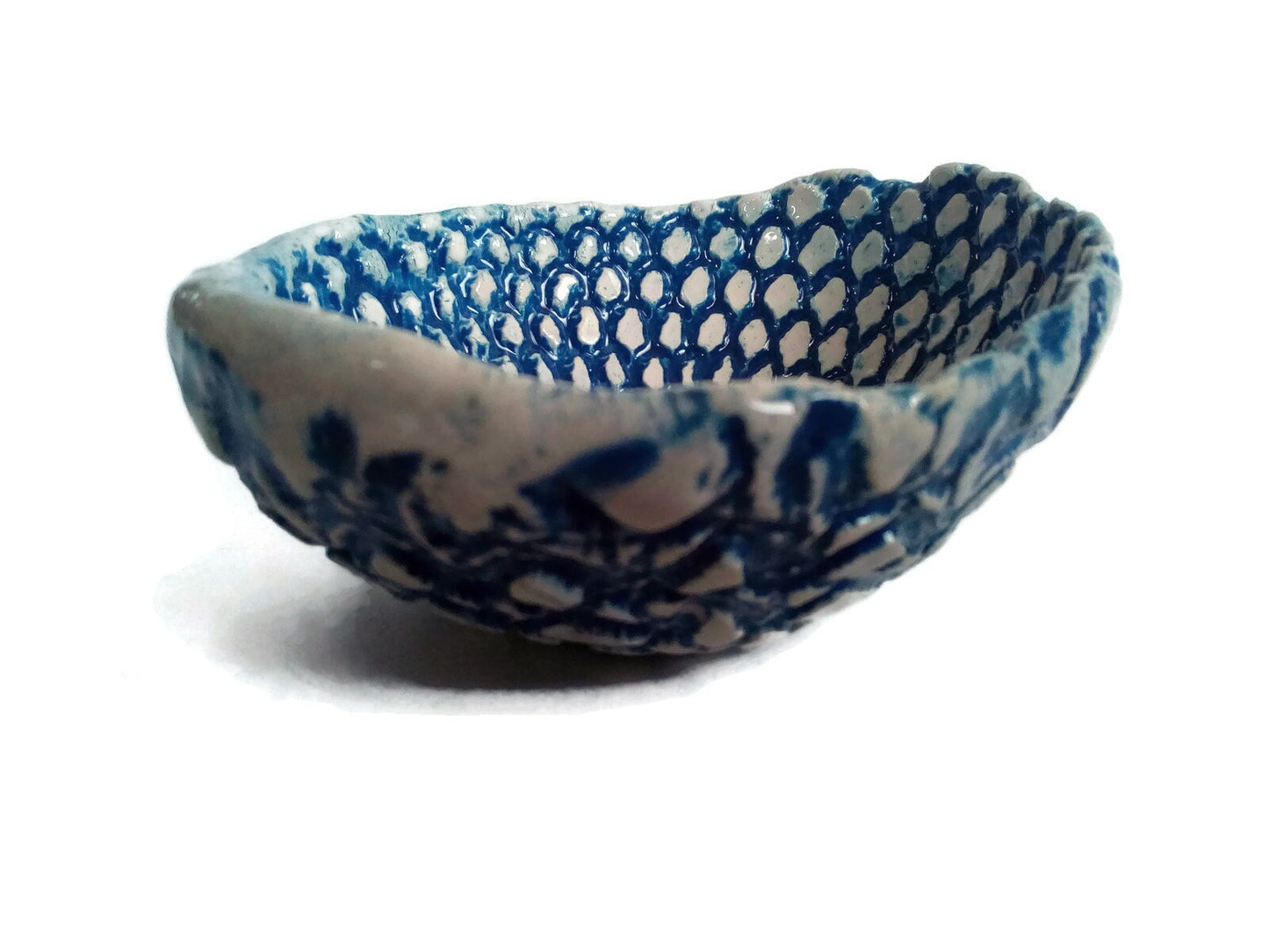 3Pc Handmade Ceramic Lace Texture Blue Trinket Bowl, Clay Ring Dish Bridal Shower Favors, Mothers Day Gift From Daughter Best Seller - Ceramica Ana Rafael