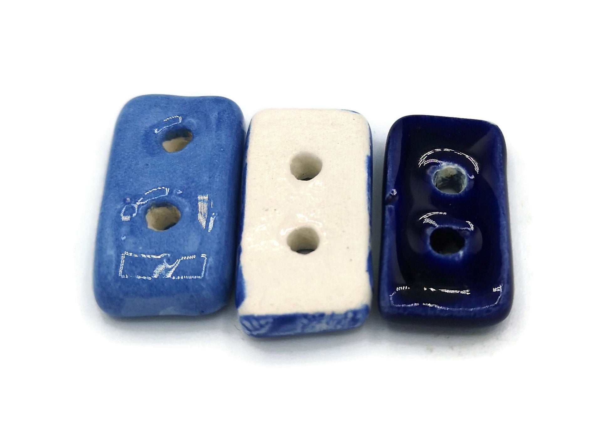 3Pc 25mm Large Rectangle Blue Sewing Buttons For Crafts, Handmade Ceramic Best Sellers Sewing Supplies And Notions, Custom Clay Buttons Cute - Ceramica Ana Rafael