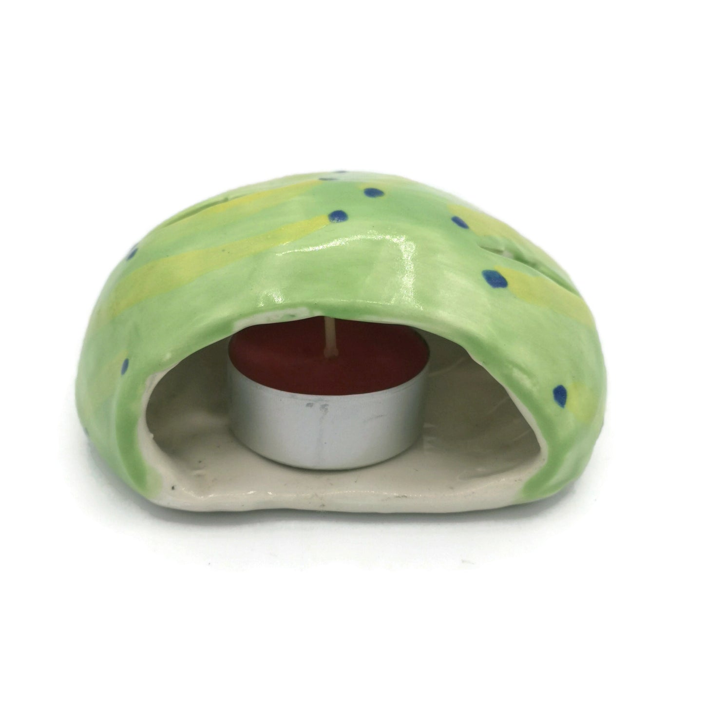 Handmade Ceramic Tea Light Holder Hand Painted Green For Home Decor, Votive Candle Holder, Tealight Holder, Mom Birthday Gift From Daughter - Ceramica Ana Rafael