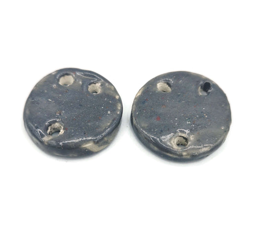 2Pcs Handmade Ceramic Circle Connectors For Jewelry Making, Dark Grey Clay Pendant For Necklace, Designer Charms DIY Accessories - Ceramica Ana Rafael