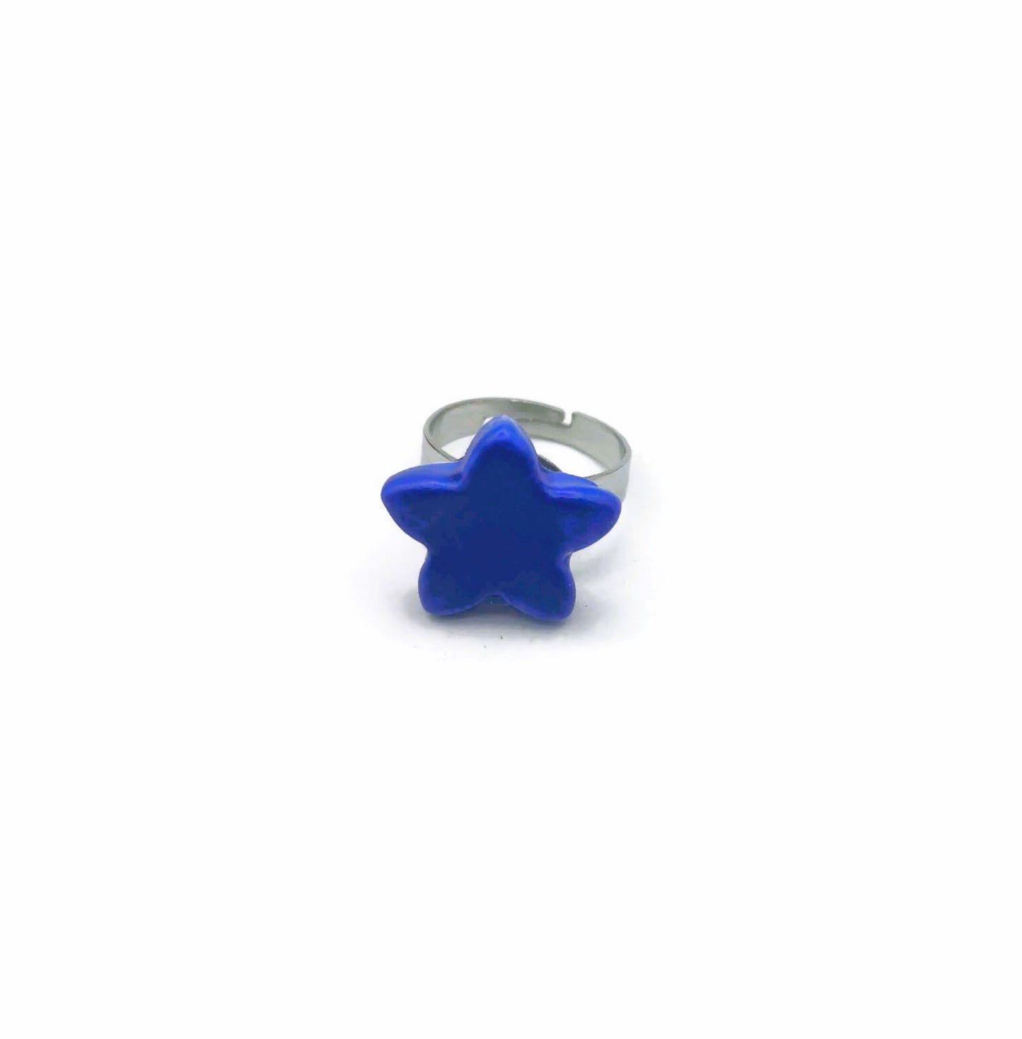 Handmade Ceramic Blue Star Statement Ring For Women, Stainless Steel Adjustable Ring, Porcelain Best 9th Anniversary Gifts For Her - Ceramica Ana Rafael
