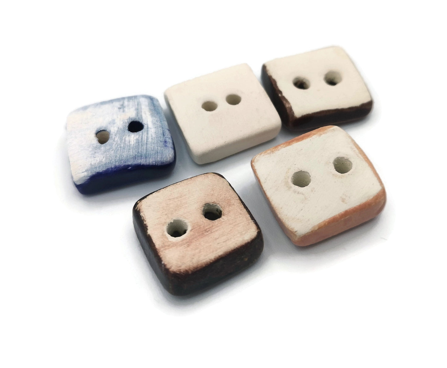 5Pc 20mm Handmade Ceramic Sewing Buttons For Clothing, Assorted Novelty Square Buttons For Crafts, Flat Back 2 Holes Coat Buttons - Ceramica Ana Rafael