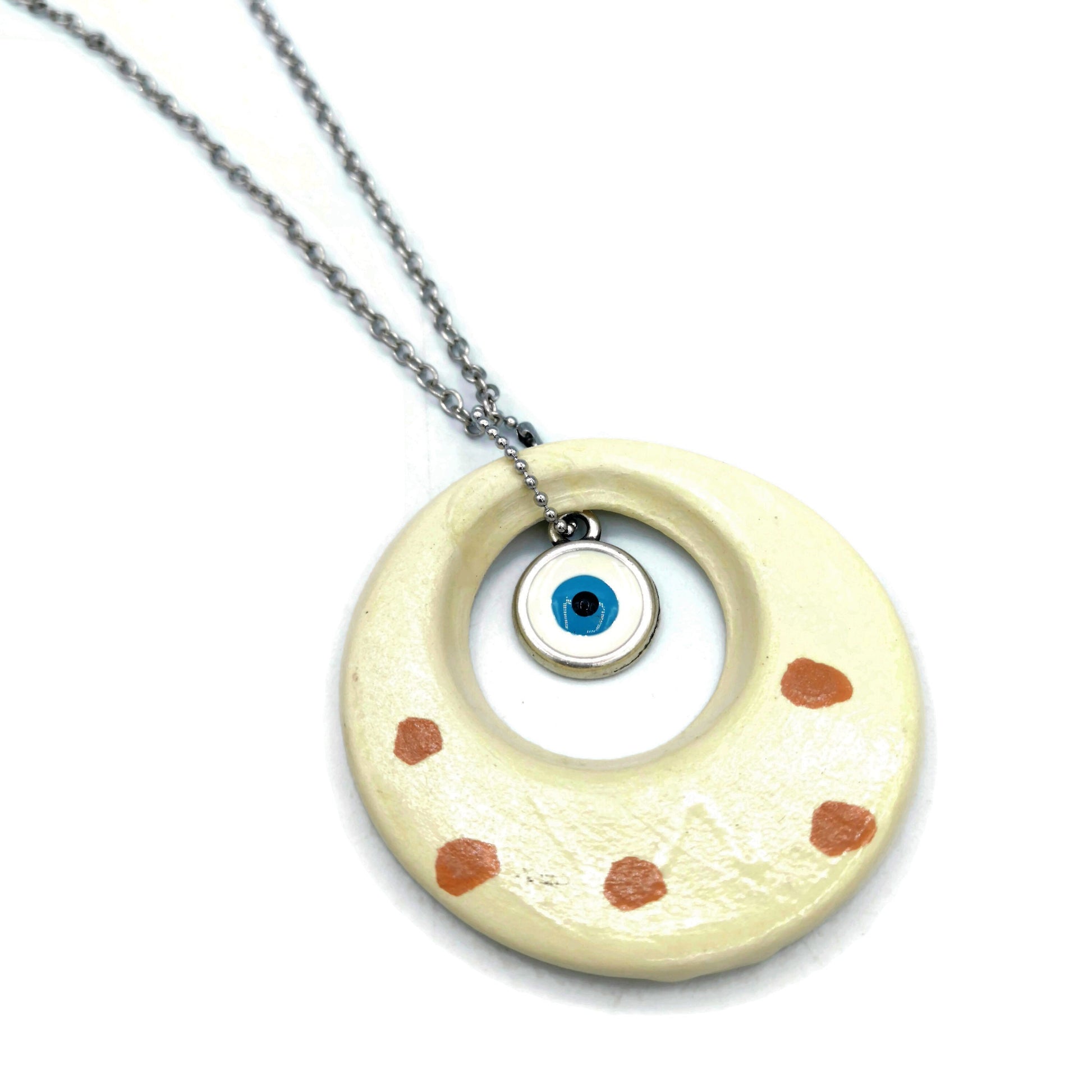 Large evil eye necklace for women, unique birthday gifts for sister, ceramic necklace pendant, 9th anniversary, Best Gifts For Her - Ceramica Ana Rafael