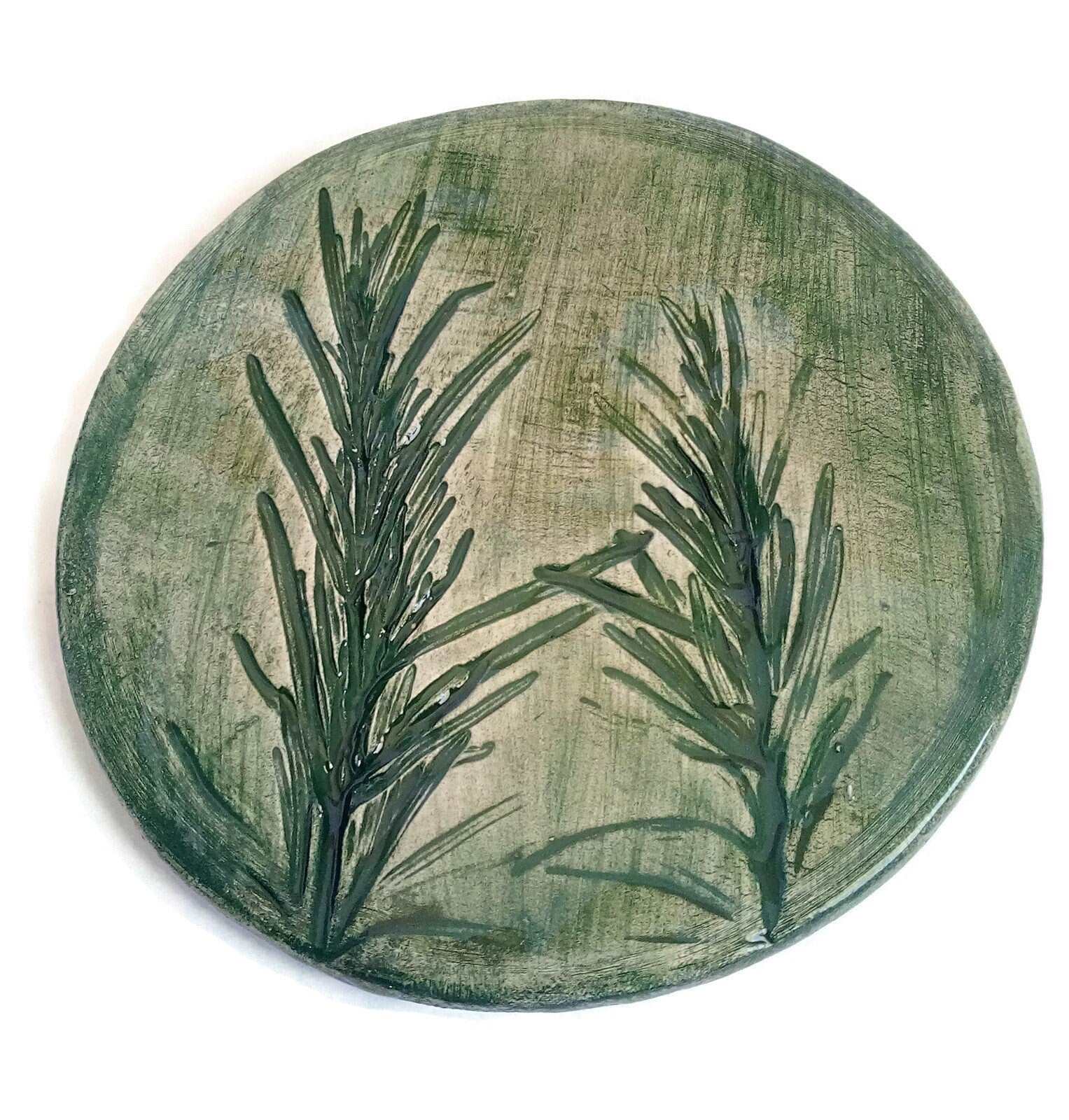 1Pc Handmade Ceramic Rustic Coasters Tile With Cork Back, Mothers Day Gift Idea, Botanical Round Coasters For Plant Lovers Artisan Pottery