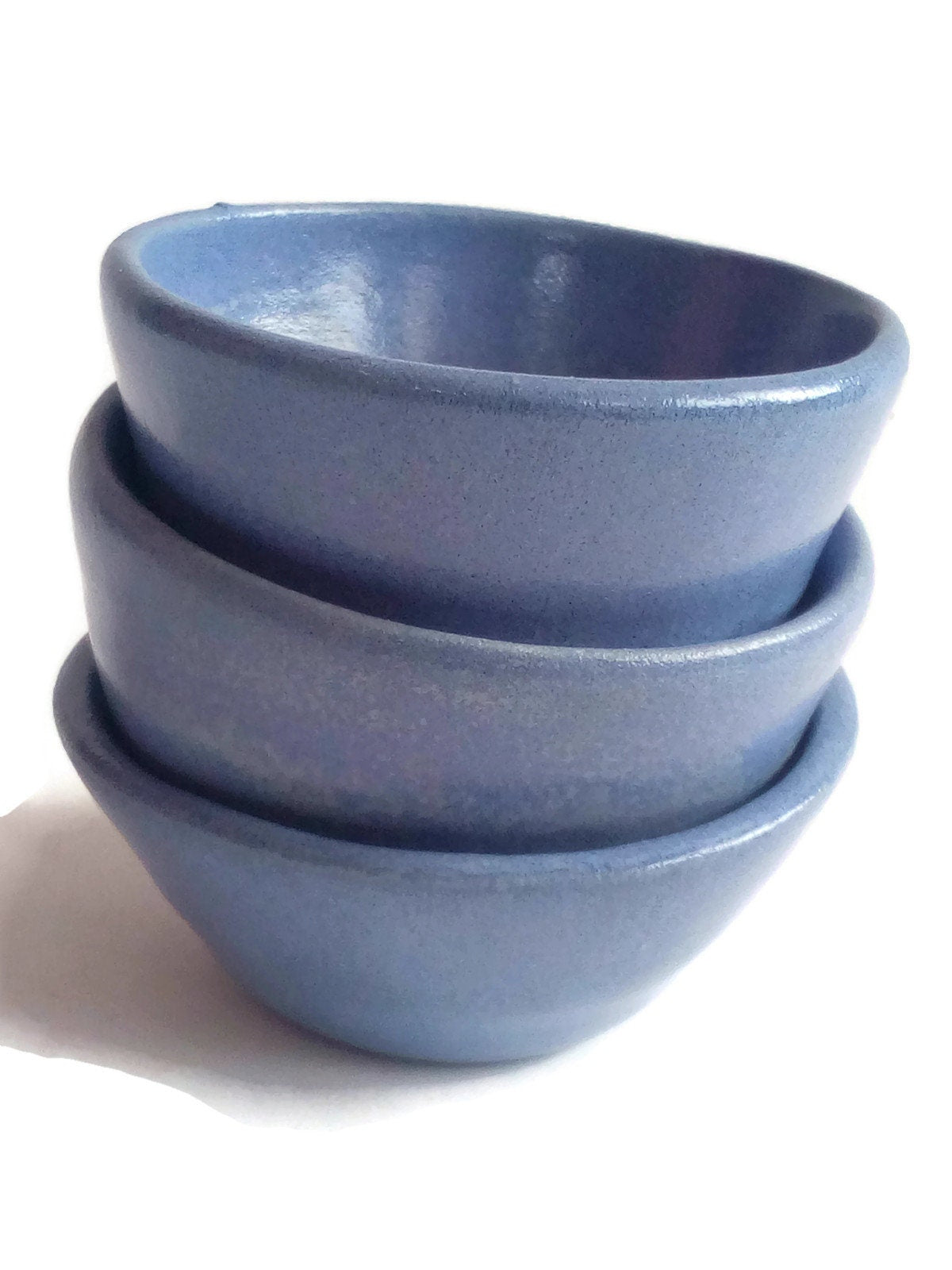 3Pc Blue Handmade Ceramic Bowl Set, Soy Sauce Bowl, Unique Small Sauce Bowls To Serve Small Things, Decorative Bowl Gift For Mom - Ceramica Ana Rafael