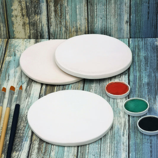 Round Ceramic Coasters Ready To Paint, 3Pc Handmade Blank Car Coasters, Unpainted Ceramics u Paint, Diy Bisque Pottery Coasters To Paint - Ceramica Ana Rafael