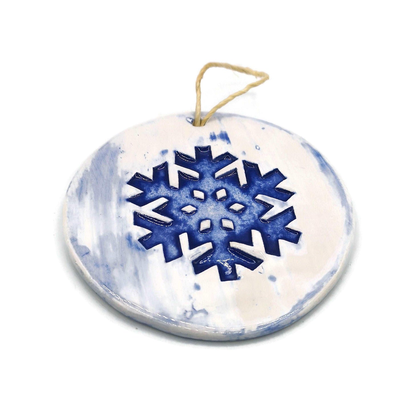 1Pc CERAMIC SNOWFLAKE ORNAMENTS, Clay Wall Hanging, Home Decor Gifts Christmas, Blue Handmade Holidays Home Decor, Winter Accents