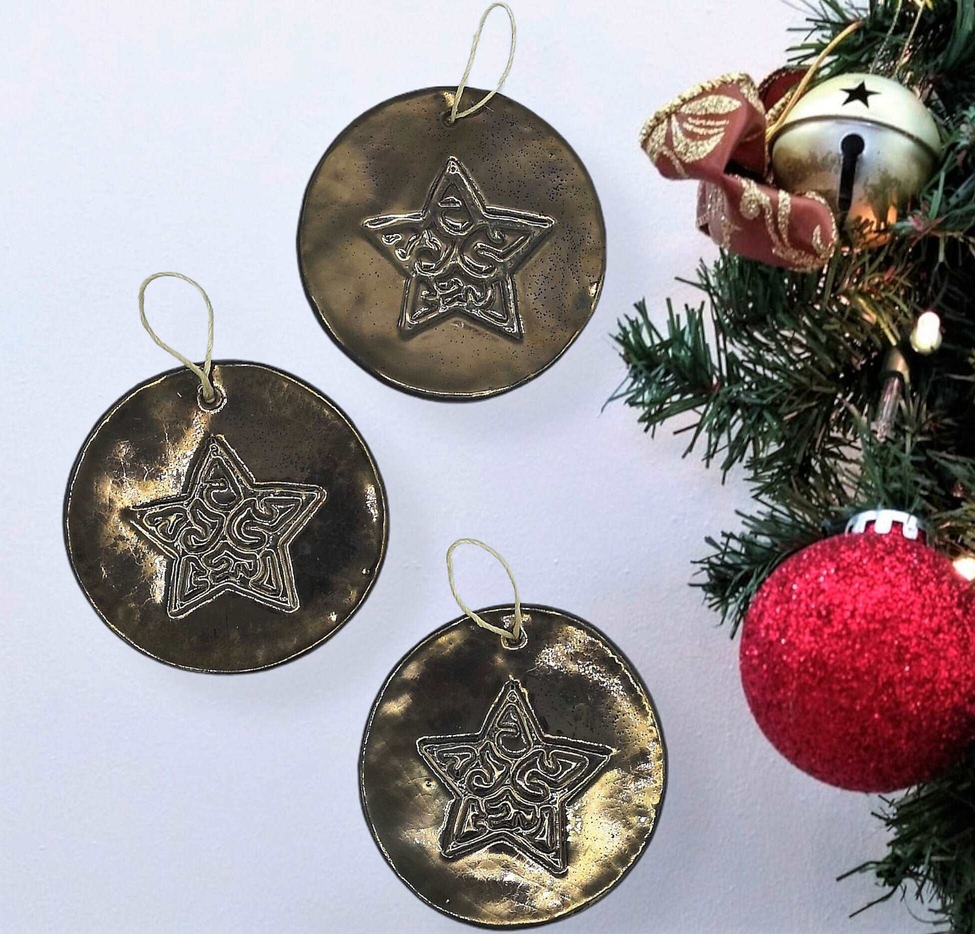 1Pc Large Handmade Ceramic Star Wall Hanging, Golden Christmas Tree Ornament, Holliday Home Decor, Secret Sister Gifts