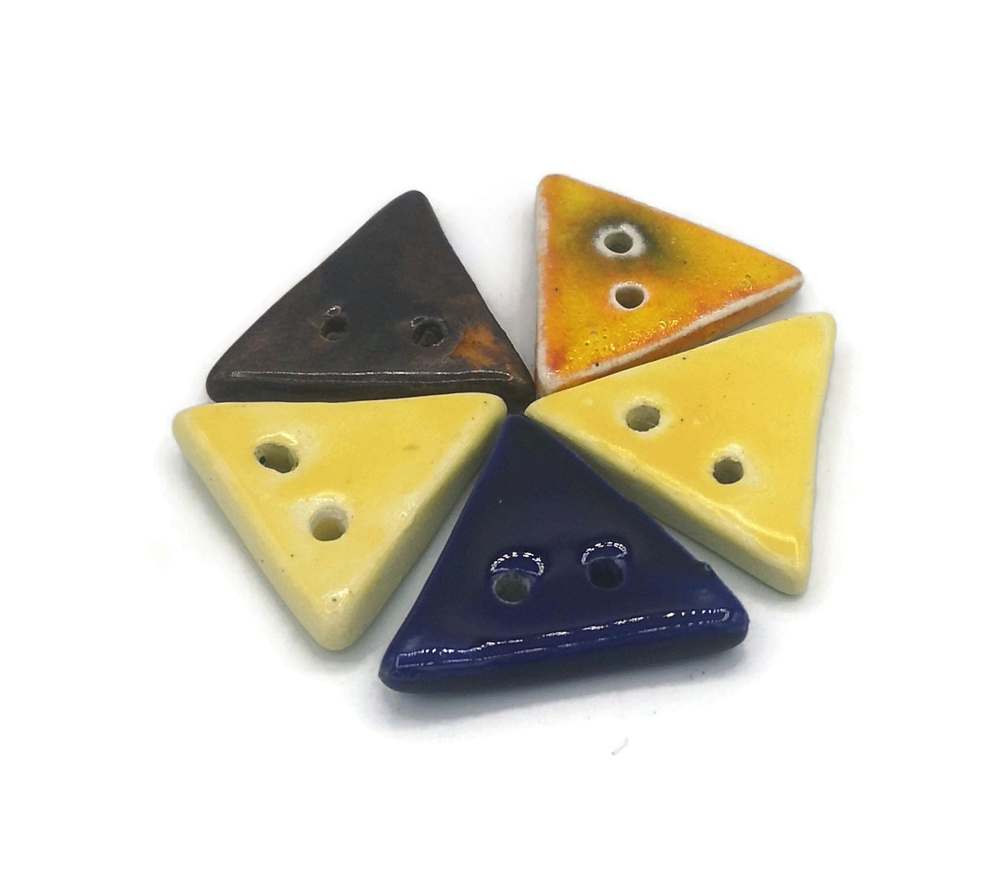 5Pc Hndmade Ceramic Large Sewing Buttons, Flat Triangle Coat Buttons, Strange And Unusual 2 HoleClay Buttons , Sewing Supplies And Notions - Ceramica Ana Rafael