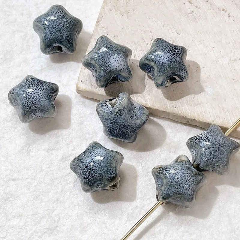 15mm Star Ceramic Beads – Glazed Clay Beads for Jewelry Making | 1/10 Pc Loose Macrame Beads with Large Hole