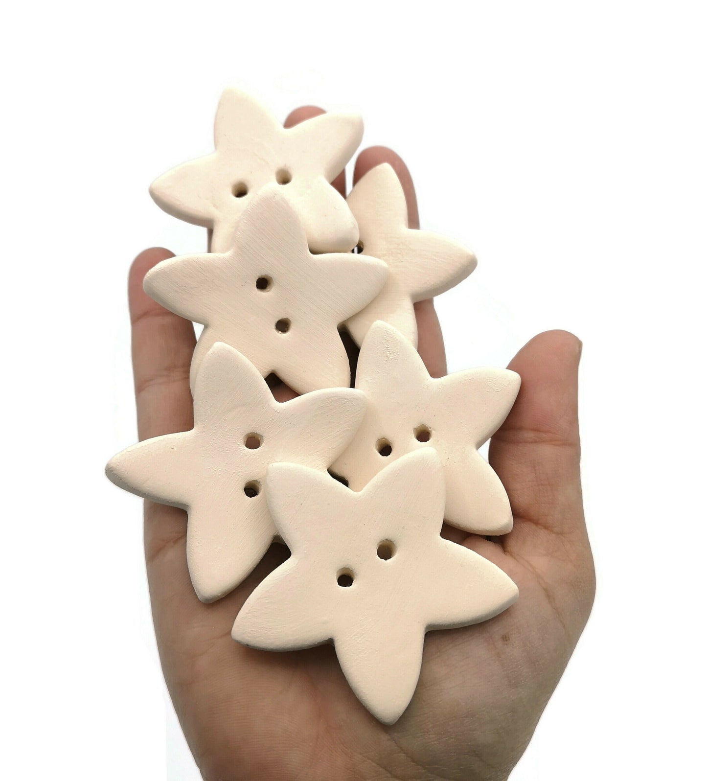 Blank Star Sewing Buttons, Unpainted Handmade Ceramic Bisque Ready To Paint, best sellers celestial buttons for favors ornaments - Ceramica Ana Rafael