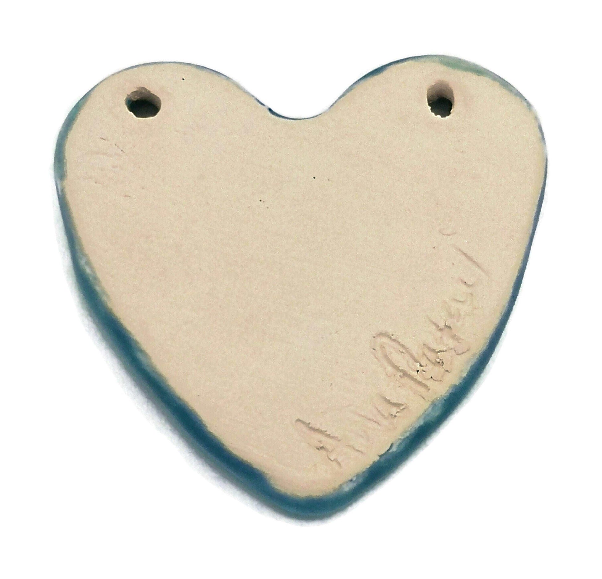 1Pc 55mm Handmade Ceramic Large Blue Heart Pendant For Necklace For Women, Jewelry Making Accessories, 2 Holes Unique Textured Clay Charms