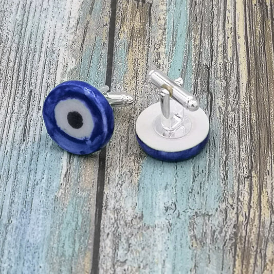Mens Cufflinks For Groom, 9th Anniversary Gift For Him Evil eye Talisman, Fathers Day Gift From Daughter, Dad Birthday Gift - Ceramica Ana Rafael