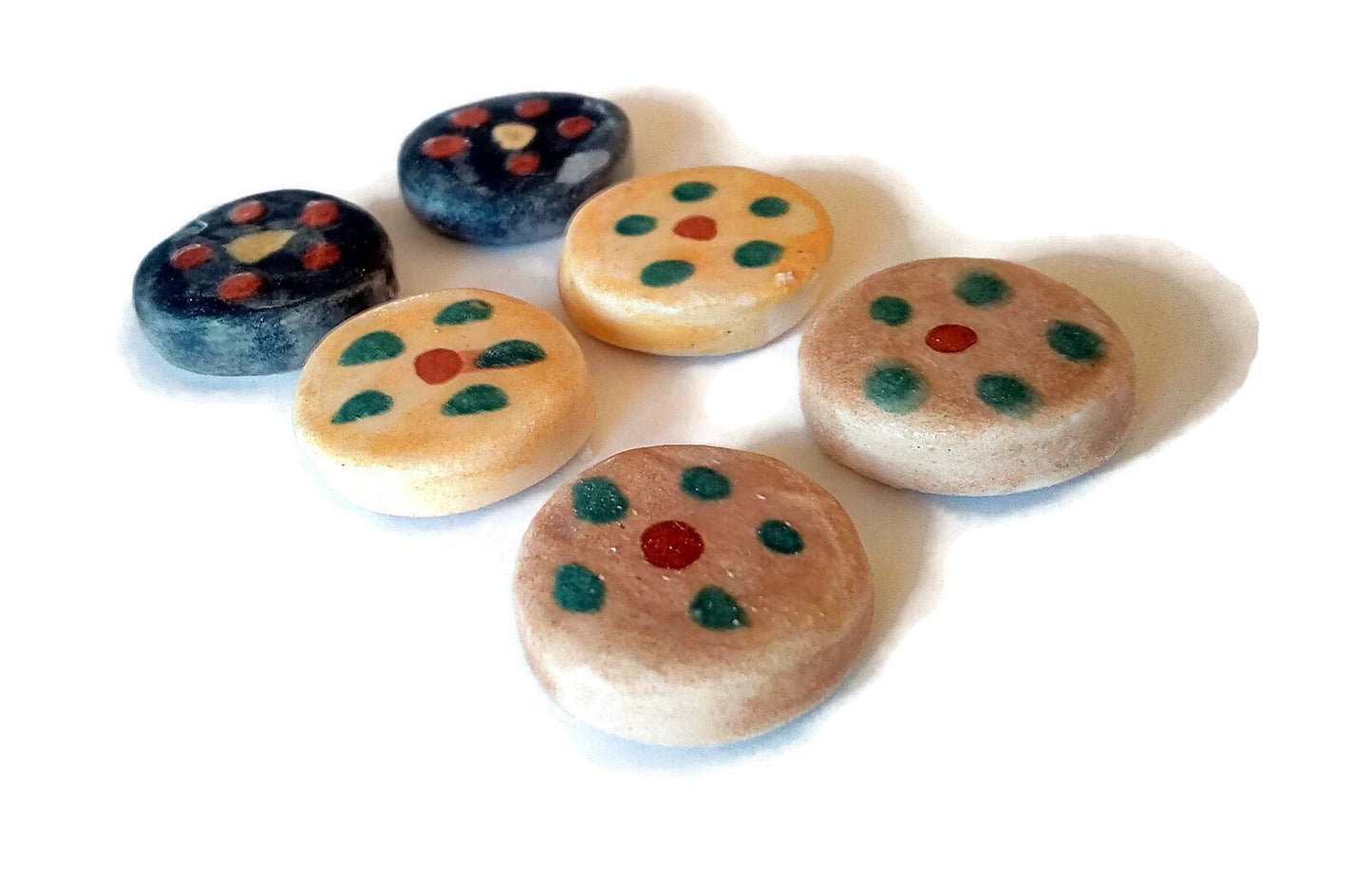 Pc 20mm Handmade Ceramic Assorted Cabochons For Jewelry Making, Cute Round Coin Cabochons For Porcelain Earrings, Floral Clay Beads no hole - Ceramica Ana Rafael