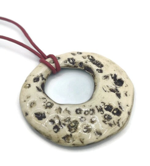 Large Circle Pendant For Necklace, Handmade Ceramic Jewelry Making Charms For Her, Eclectic Jewelry Unique Gift, Cute Moon Texture - Ceramica Ana Rafael