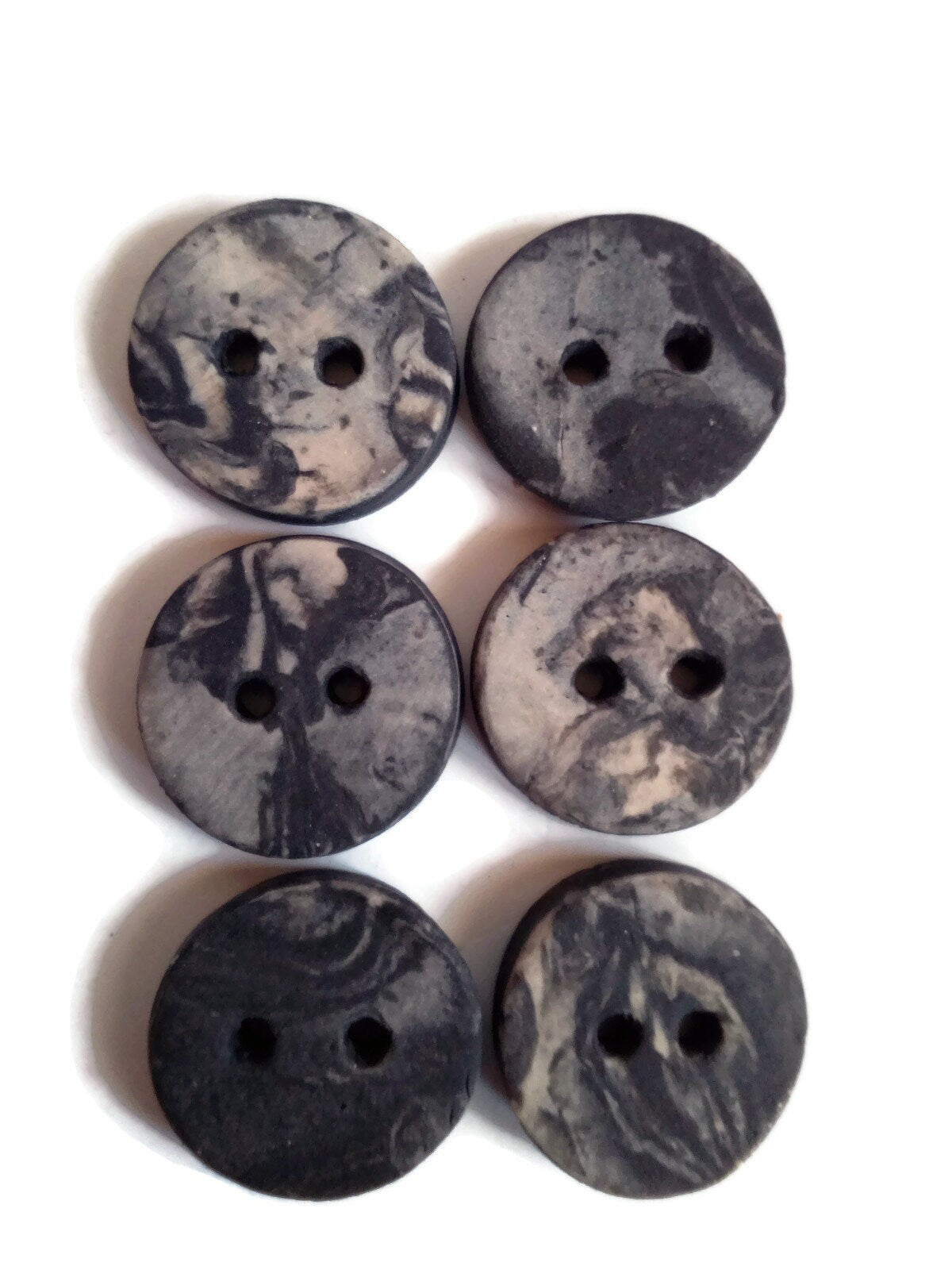 6PC 25mm Matte Black And White Handmade Ceramic Buttons for Knitting, 2 Hole Flat Back Marbled Sewing Buttons For Coat Best Sellers - Ceramica Ana Rafael