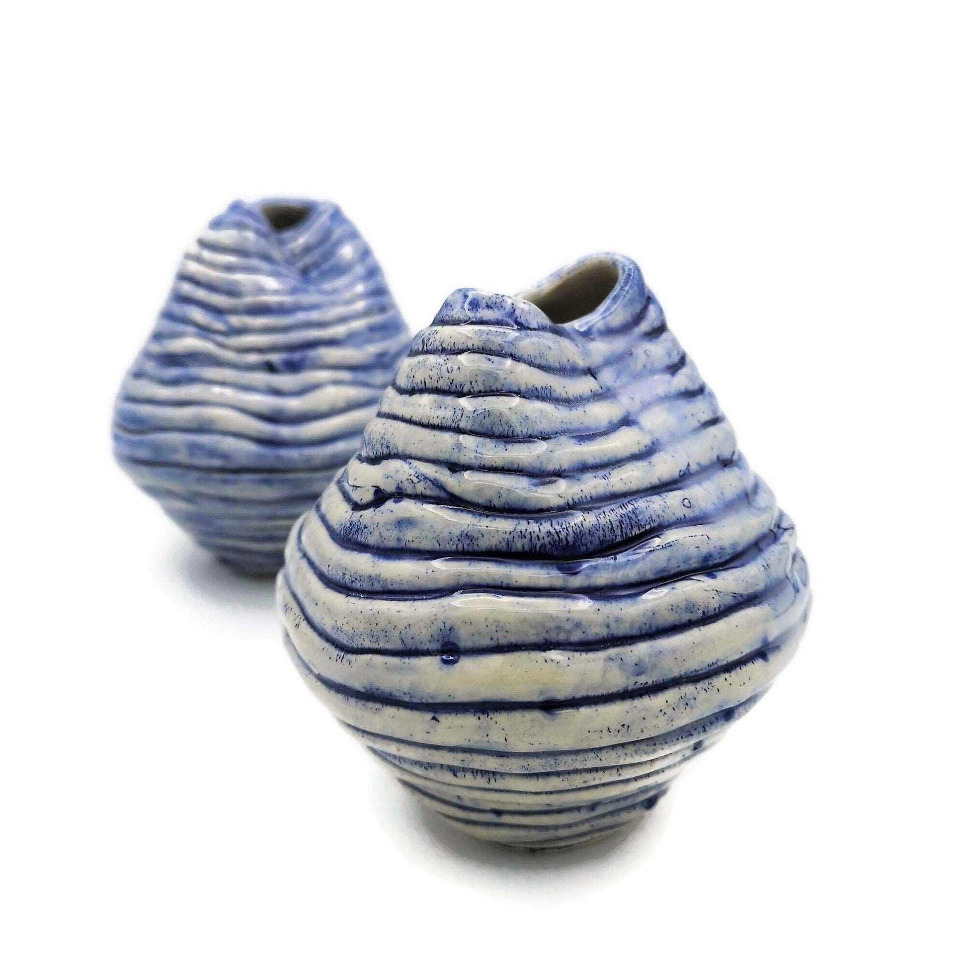 1pc Blue Handmade Ceramic Small Vase Irregular Shaped Pottery Abstract Sculpture Ceramic Vessel Best Sellers Mom Birthday Gift From Daughter
