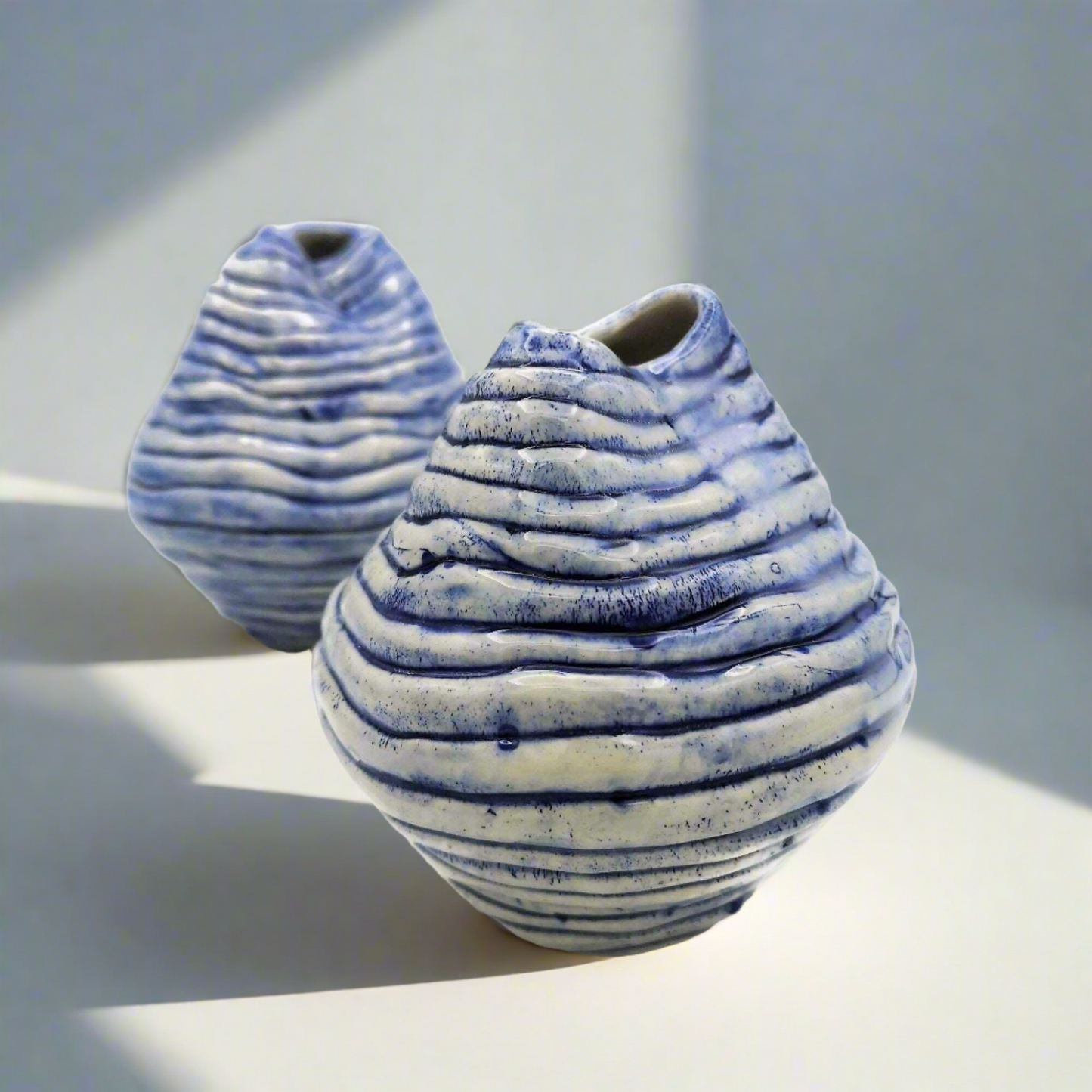1pc Blue Handmade Ceramic Vase - Irregular Shaped Pottery, Abstract Sculpture Vessel, Best Seller, Mom Birthday Gift from Daughter