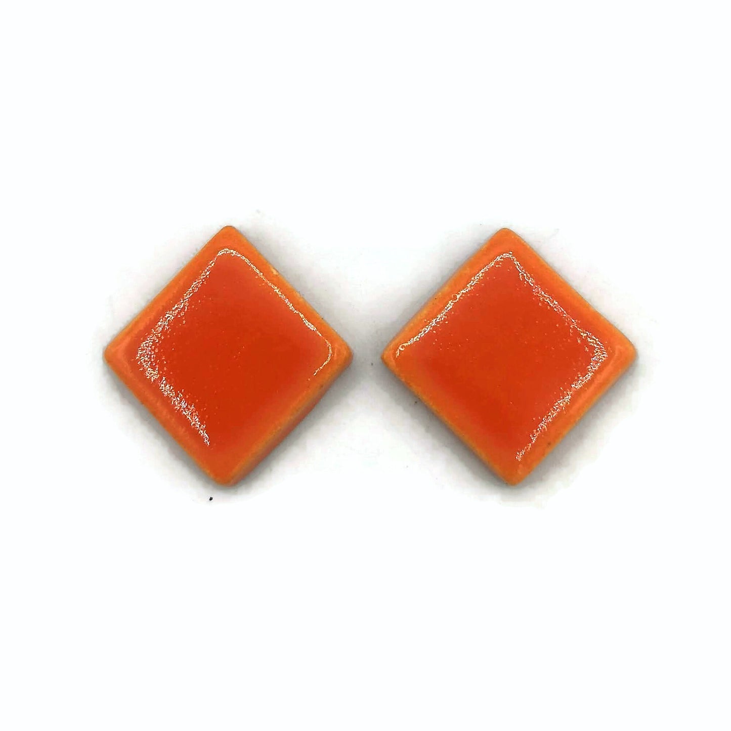 Orange Geometric Clay Stud Earrings For Women, Handmade Jewelry Gifts, Diamond Shape Ceramic Designer Earrings For Her, Best Gift For Her - Ceramica Ana Rafael