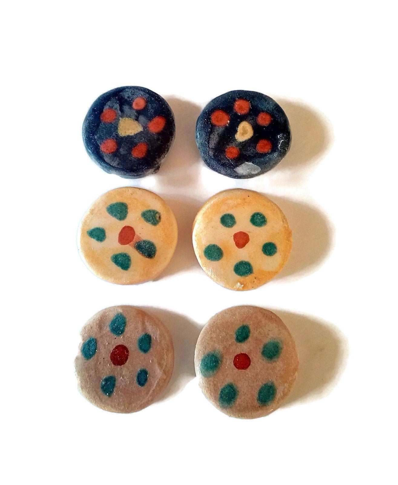 Pc 20mm Handmade Ceramic Assorted Cabochons For Jewelry Making, Cute Round Coin Cabochons For Porcelain Earrings, Floral Clay Beads no hole - Ceramica Ana Rafael