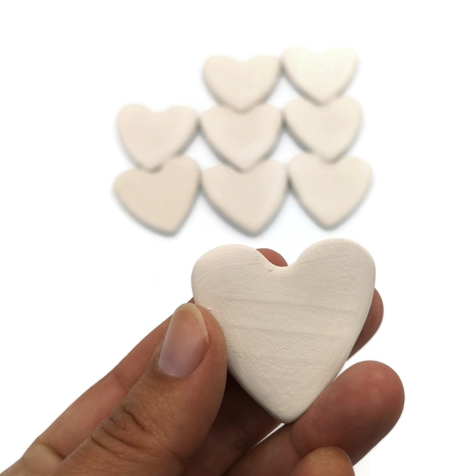 Set Of 9 Handmade Ceramic Bisque Tile Heart Shaped, Wedding Favours mosaic Tiles, Unpainted Tiny Heart Ready To Paint - Ceramica Ana Rafael