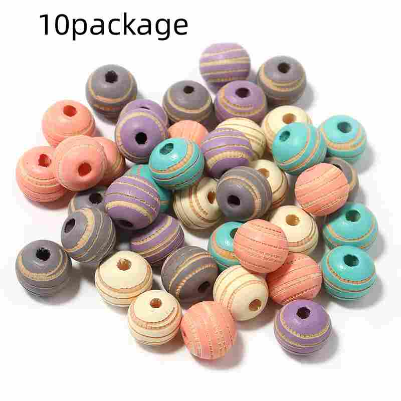 Printed Wooden Beads 10mm – Large Hole Beads for Jewelry Making & Macrame