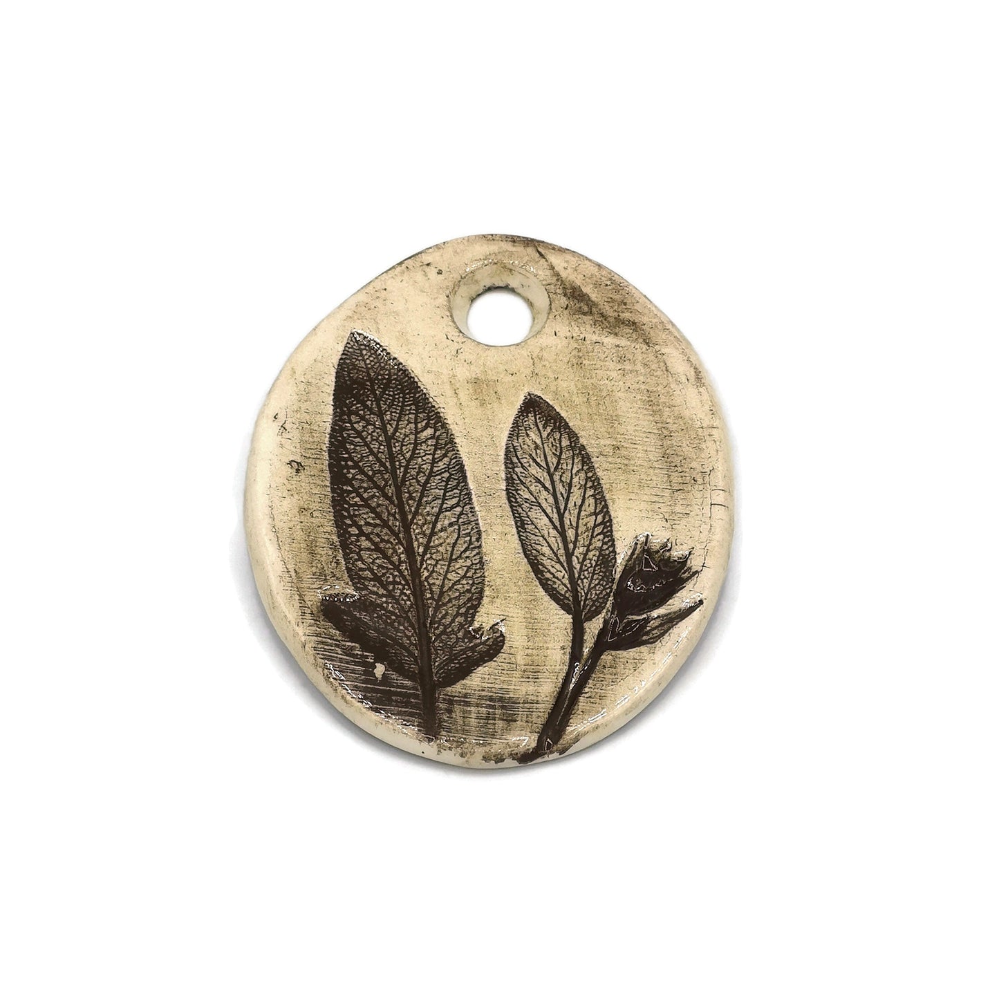 Extra Large Handmade Ceramic Engraved Leaf Pendant For Statement Jewelry Making, Rustic Craft Components, Unique Jewelry Clay Charms - Ceramica Ana Rafael