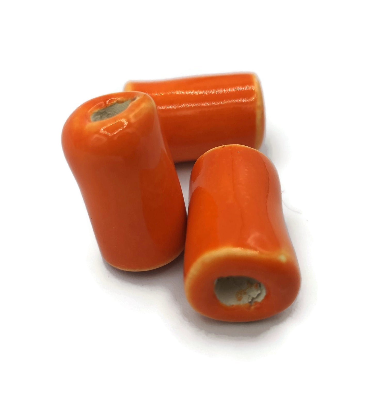 3Pc 25mm Orange Extra Large Handmade Ceramic Tube Beads For Jewelry Making, Macrame Beads Large Hole 5mm Long Clay Beads For DIY Crafts