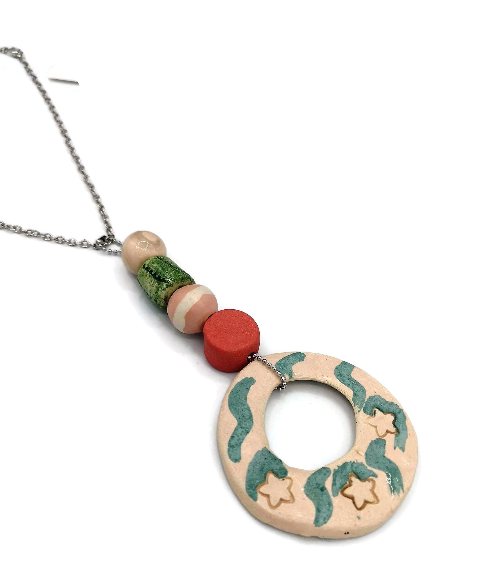 Trendy Statement Pendant Necklace For Women, Aesthetic Long Boho Aesthetic Necklace Best Gift For Her, Maximalist Handmade Ceramic Jewelry - Ceramica Ana Rafael